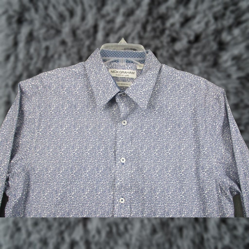 Vintage Nick Graham Shirt Mens Large Blue Paisley Stretch Modern Fit Button Long Sleeve Size US L / EU 52-54 / 3 - 1 Thumbnail