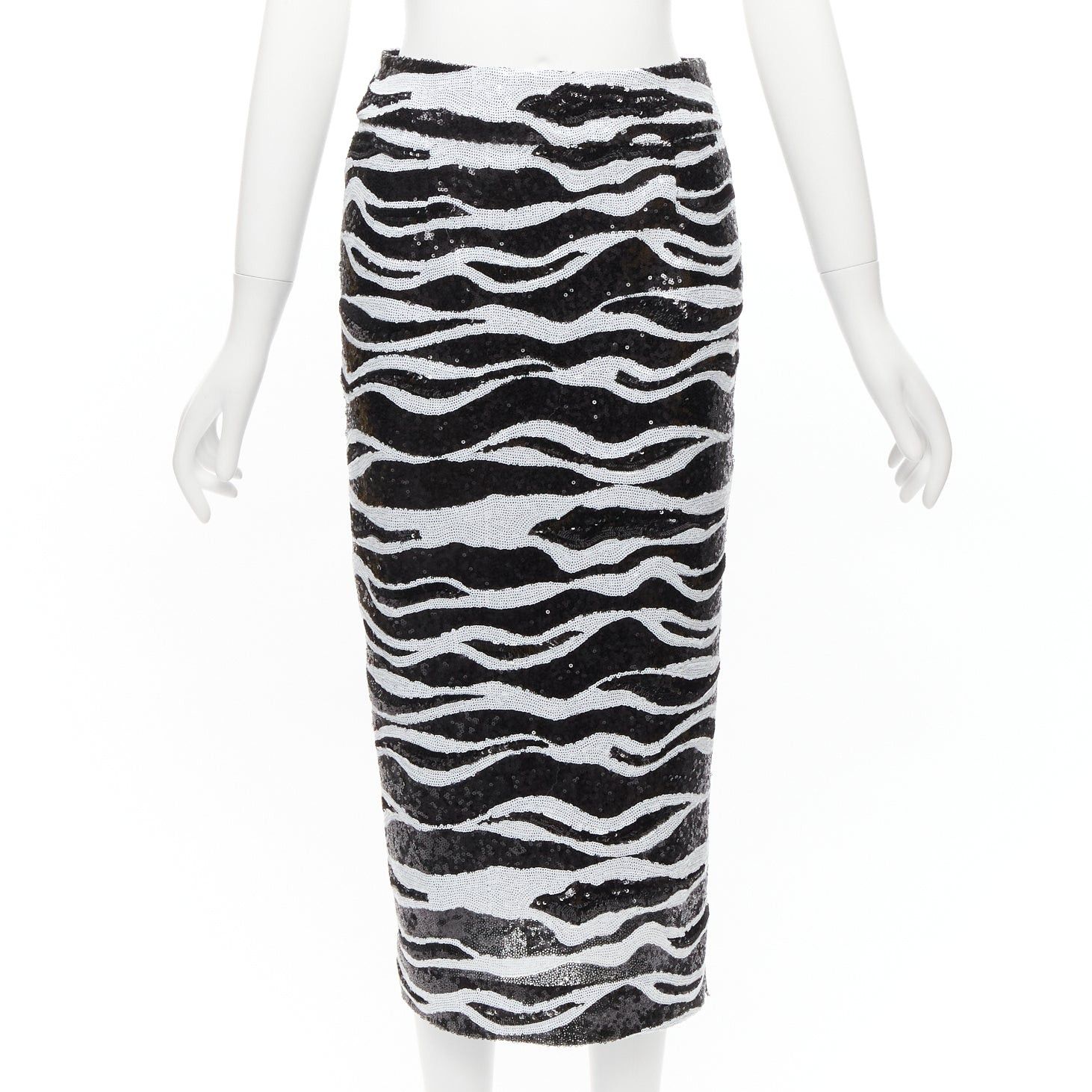 Dolce & Gabbana DOLCE GABBANA 2022 black white zebra sequins chantilly lace back pencil skirt IT38 XS Size 26" / US 2 / IT 38 - 1 Thumbnail