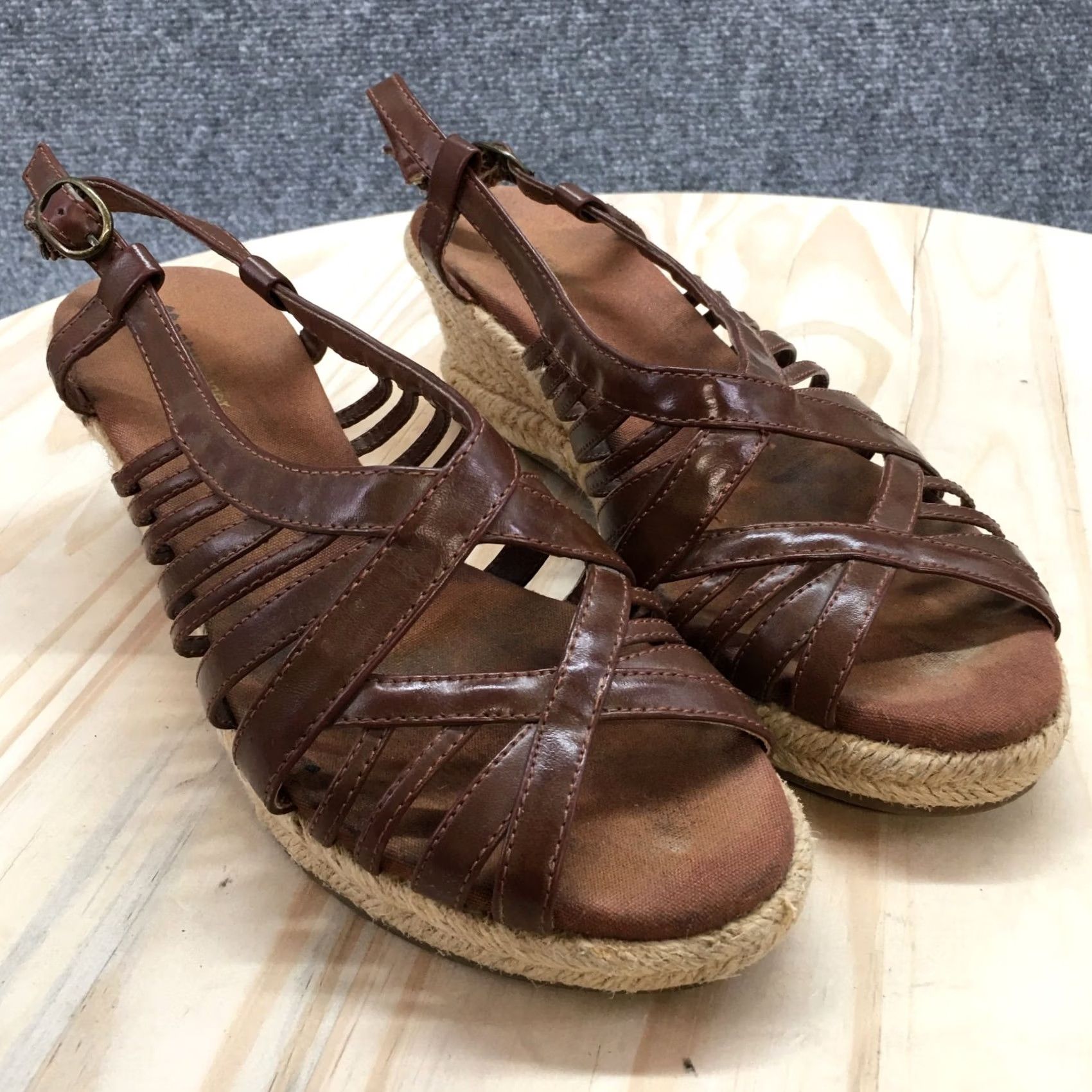 Naturalizer Naturalizer Sandals Womens 8.5 M Espadrille Slingback Brown Leather Wedge Heels Size US 9 / IT 39 - 5 Thumbnail