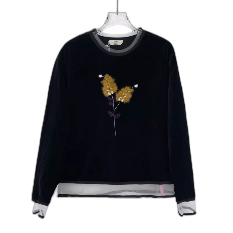 Fendi Fendi Black Floral Design Long Sleeve Sweatshirt Size L / US 10 / IT 46 - 1 Thumbnail