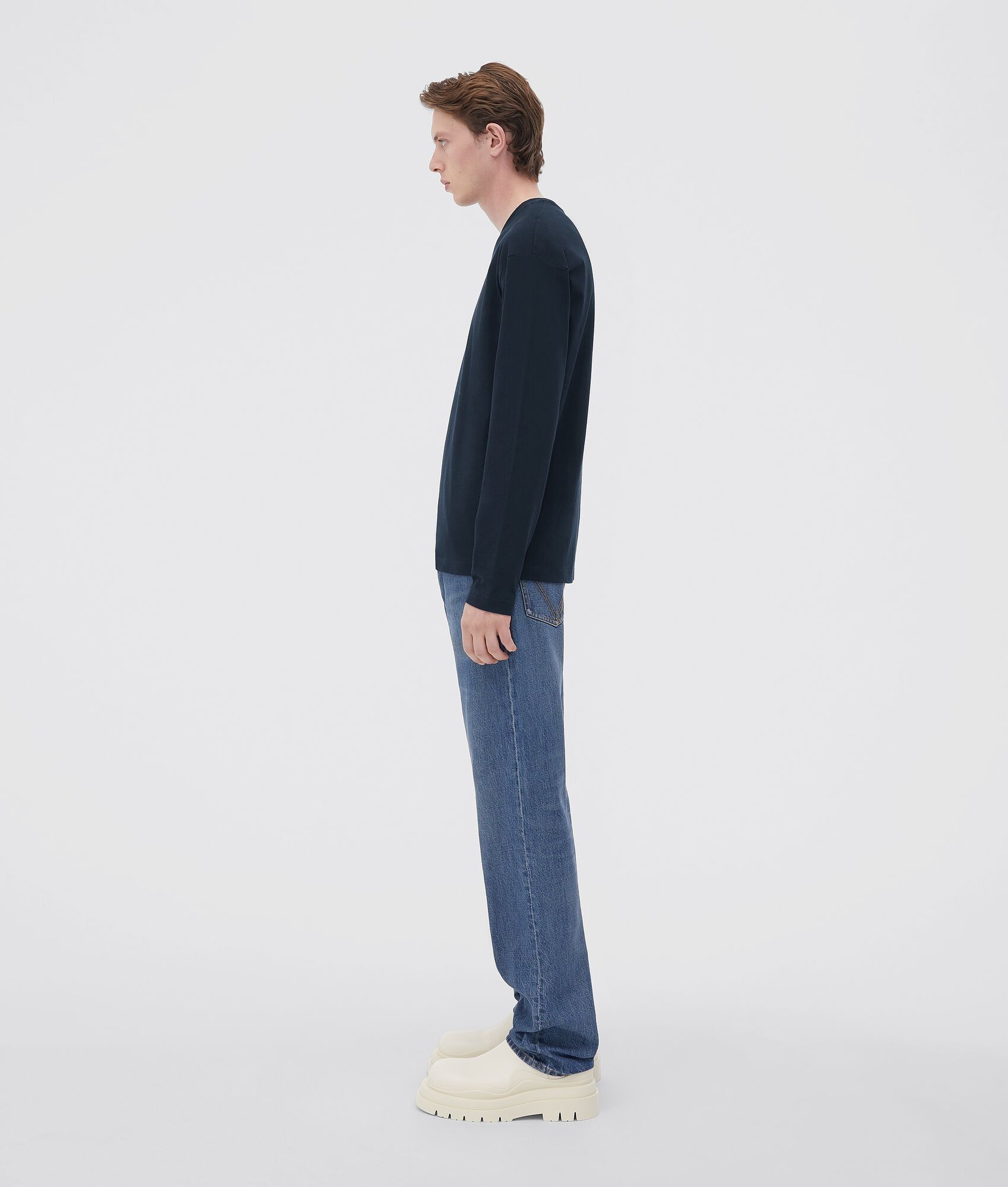 Bottega Veneta o1w1db10525 Sunrise Light Cotton Jersey T-Shirt in Abyss Size US L / EU 52-54 / 3 - 2 Thumbnail