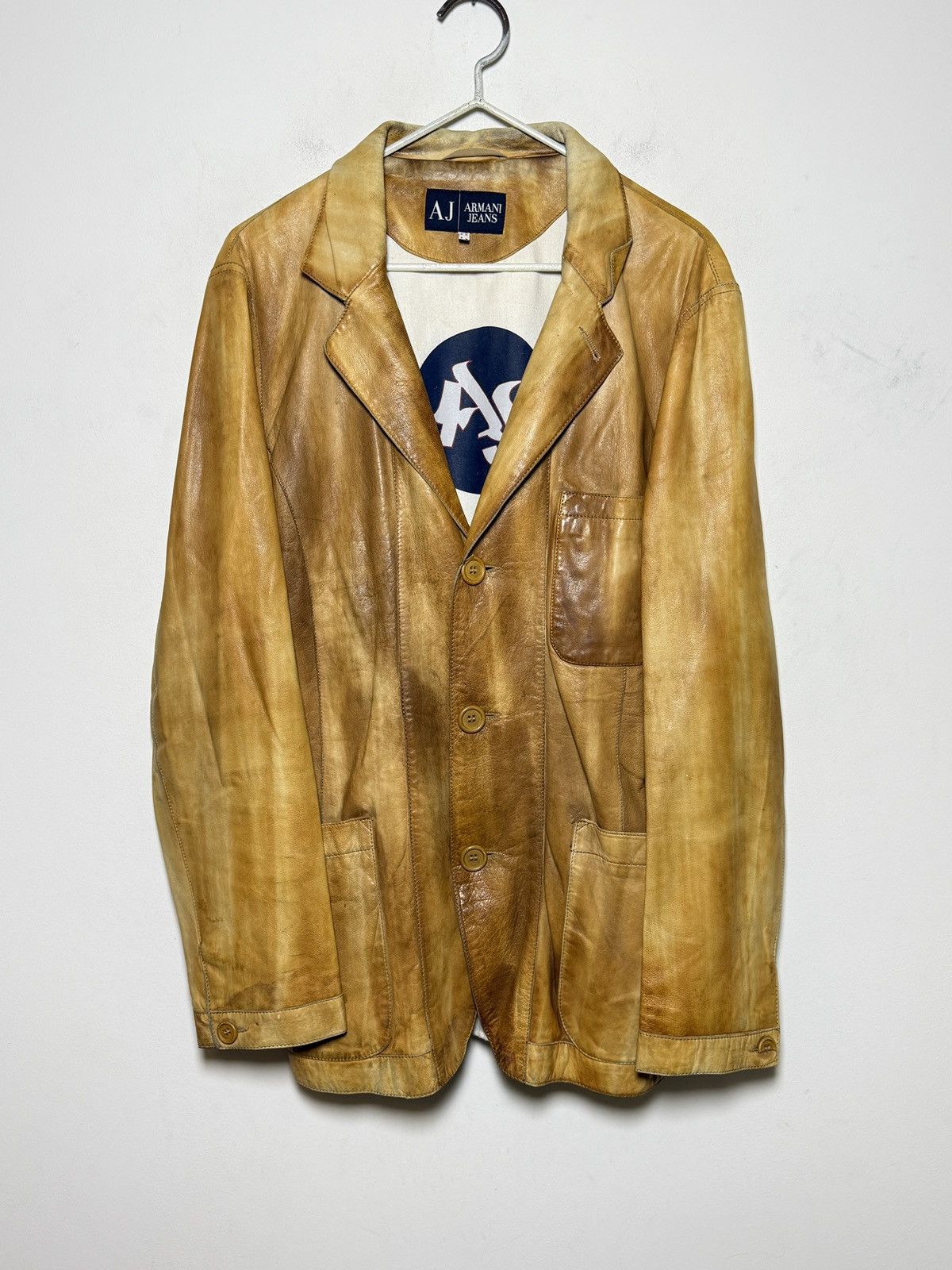 Giorgio Armani Vintage Armani leather chore jacket in distressed honey tan Size US M / EU 48-50 / 2 - 1 Thumbnail