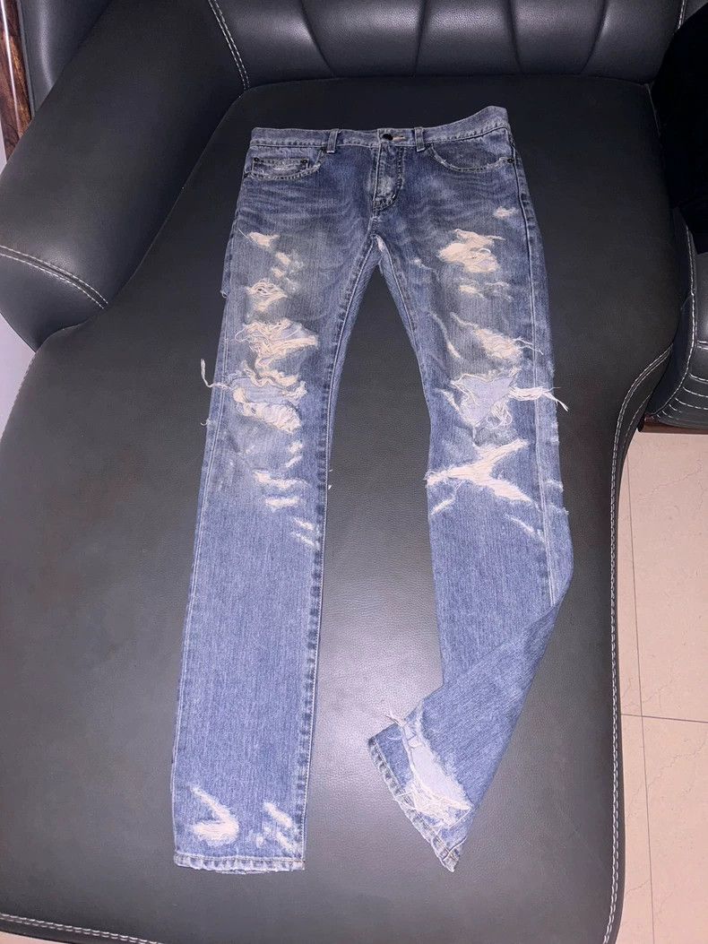 Yves Saint Laurent Saint Laurent 13FW Washed Erosive Destructive Jeans 2501-N Size US 31 - 1 Thumbnail
