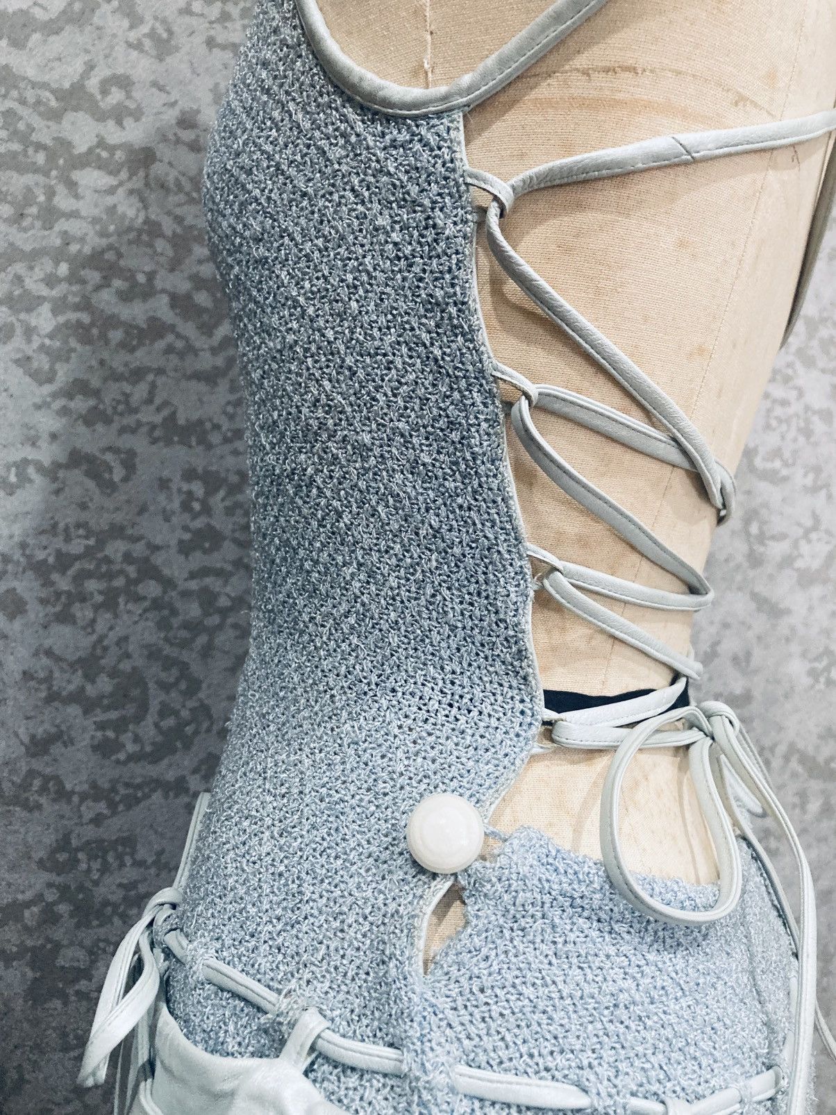 Japanese Brand 2000s Runway Open Back Knit Dress Lamb Leather Cord Y2K Size S / US 4 / IT 40 - 12 Thumbnail