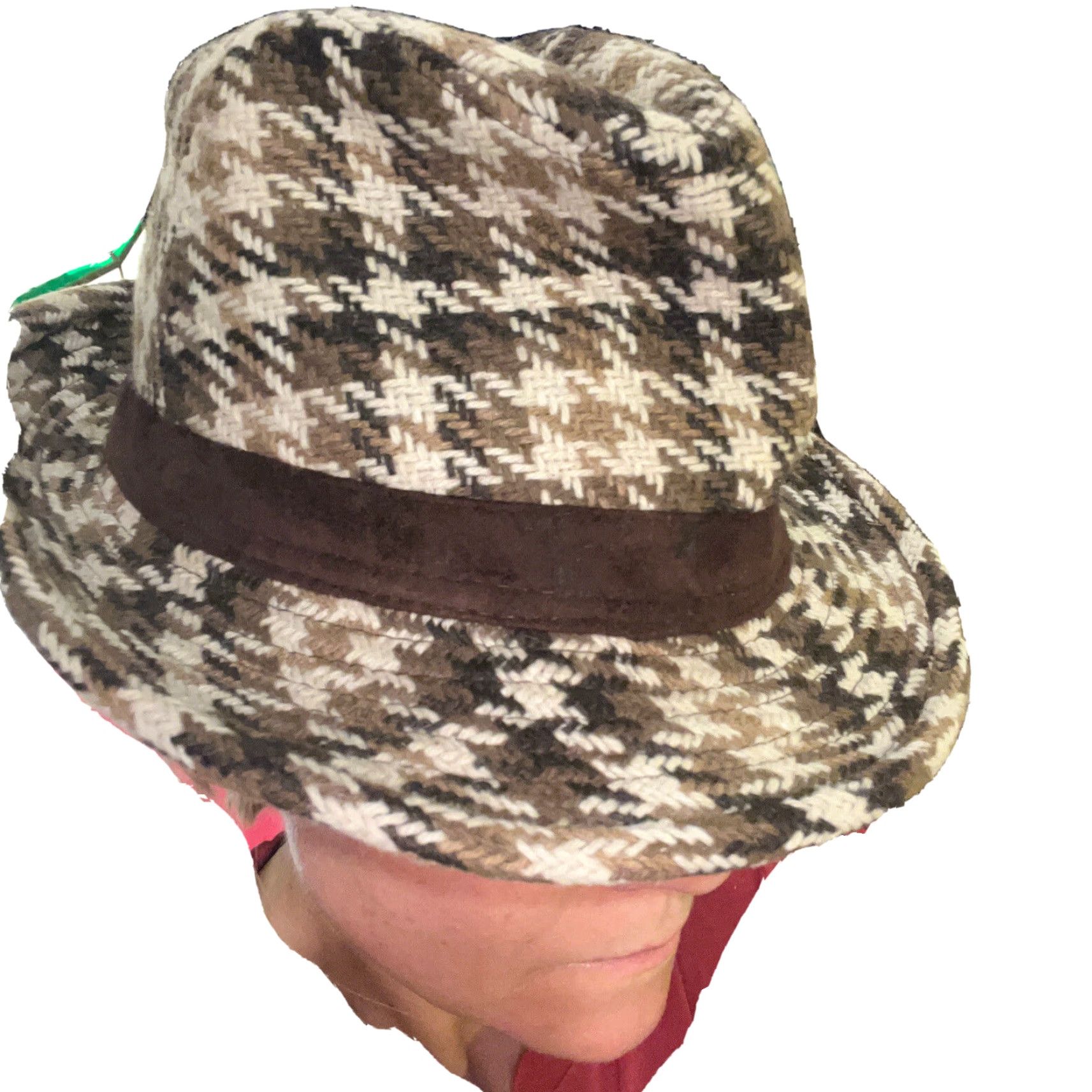 Vintage VINTAGE FEDORA Brown Plaid Houndstooth Detective HAT Checkered Woven Gangster Mobster OS Size ONE SIZE - 2 Thumbnail