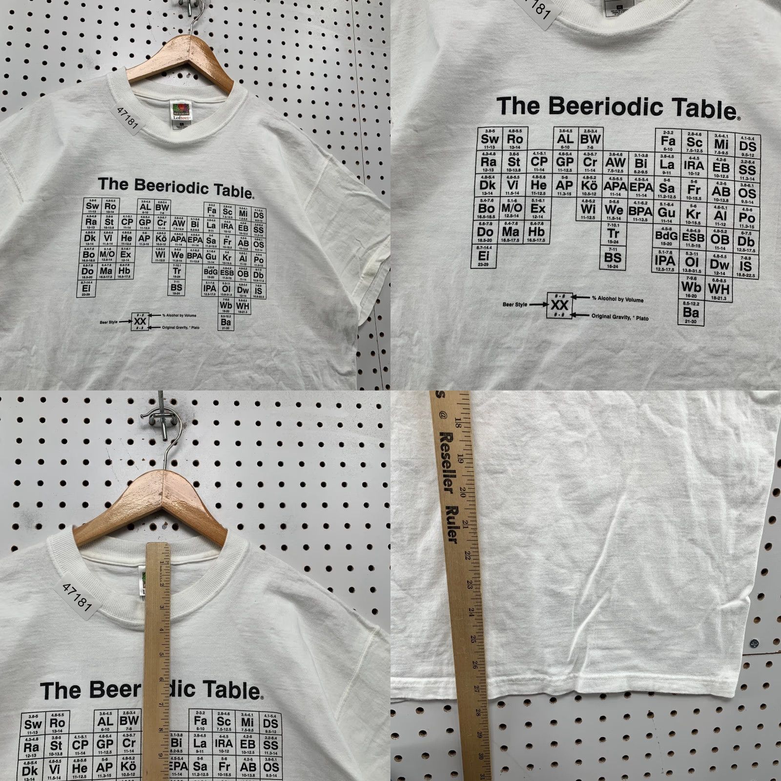 Fruit Of The Loom VINTAGE Fruit of the Loom Funny Beer Periodic Table T Shirt Mens XL White Beeriodic Short Sleeve Mens Size US XL / EU 56 / 4 - 8 Thumbnail
