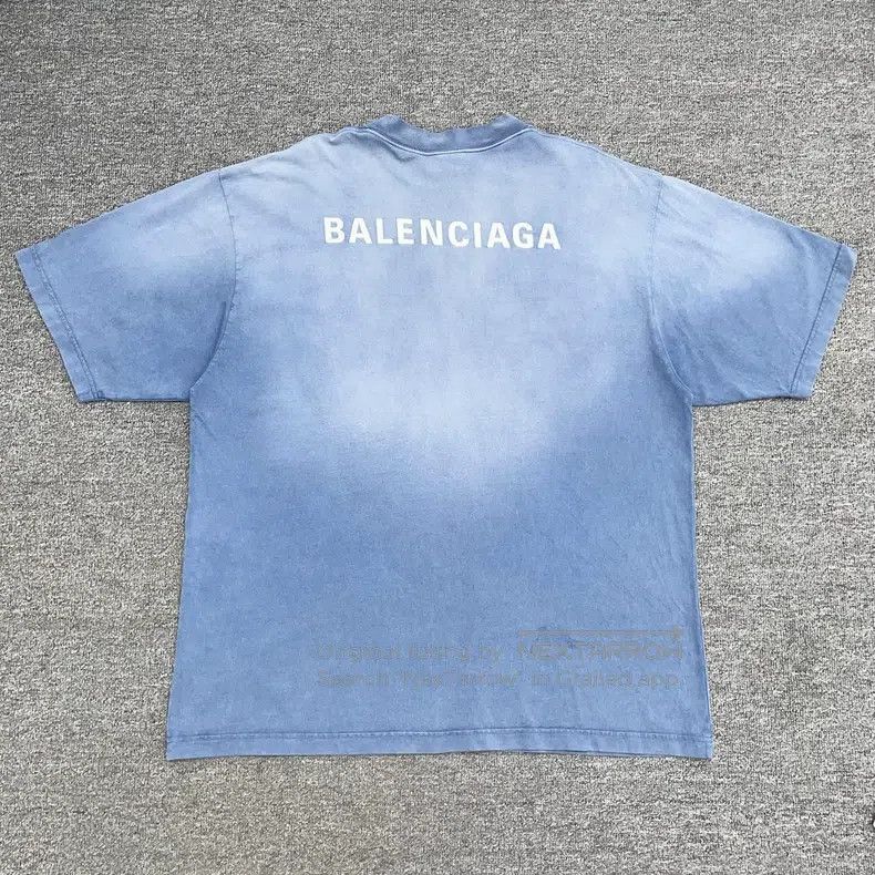 Balenciaga Balenciaga Embroidered Logo Blue Distressed Short Sleeve Size US XL / EU 56 / 4 - 2 Thumbnail