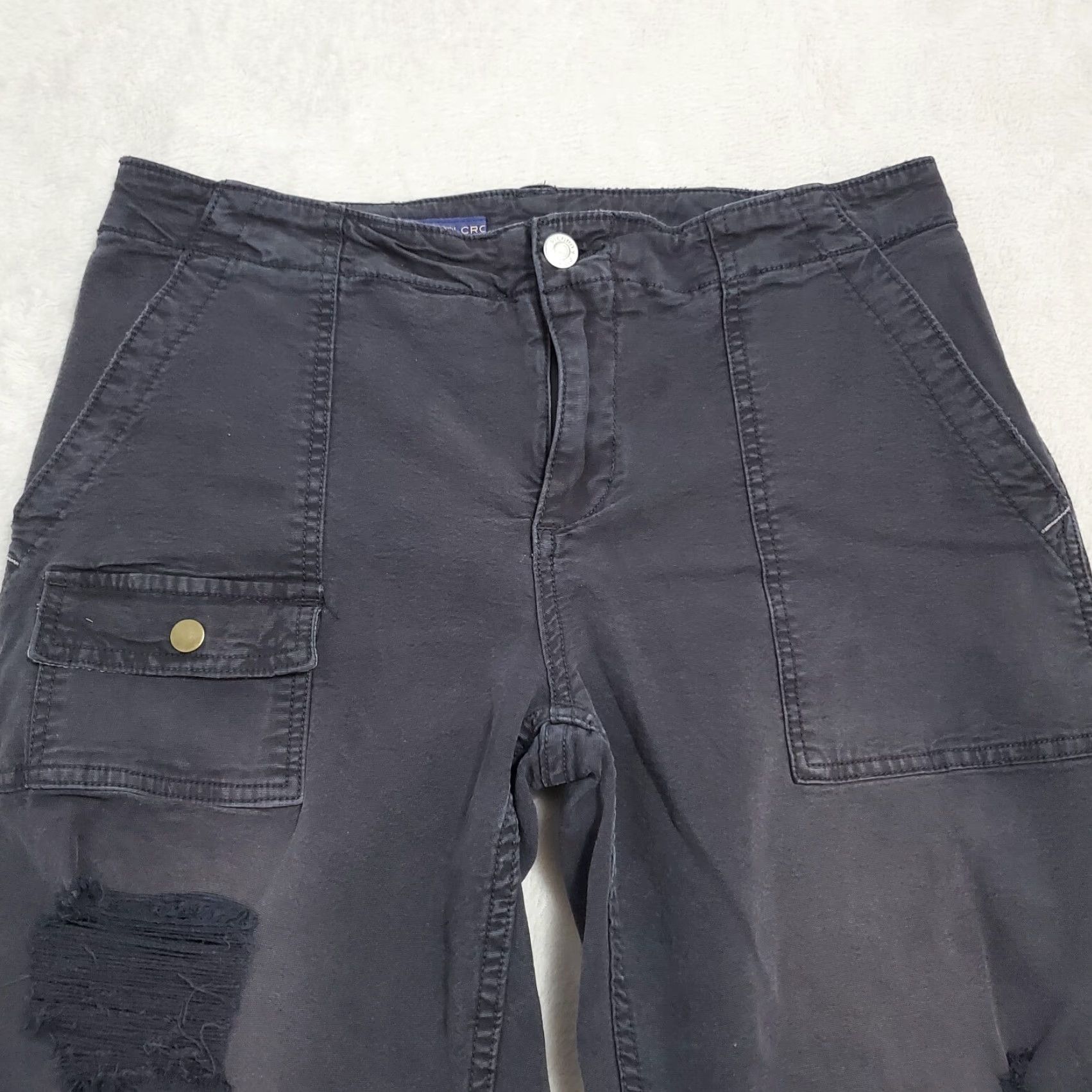 Vintage Pilcro Womens Jeans 29 Black Cargo Distressed Wide Leg Cropped Patch Pockets Size 29" - 5 Thumbnail