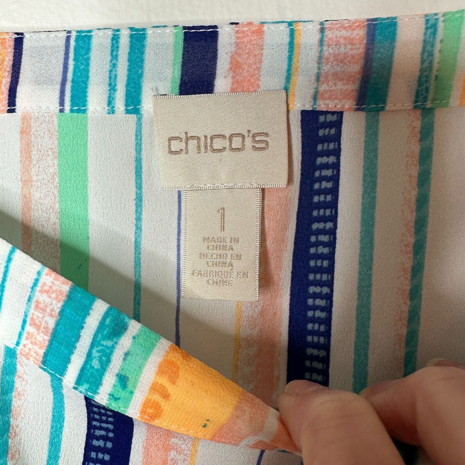 Other Chico's Aqua Peach Aztec Striped Boxy Blouse Short Sleeve 1 Size S / US 4 / IT 40 - 3 Thumbnail
