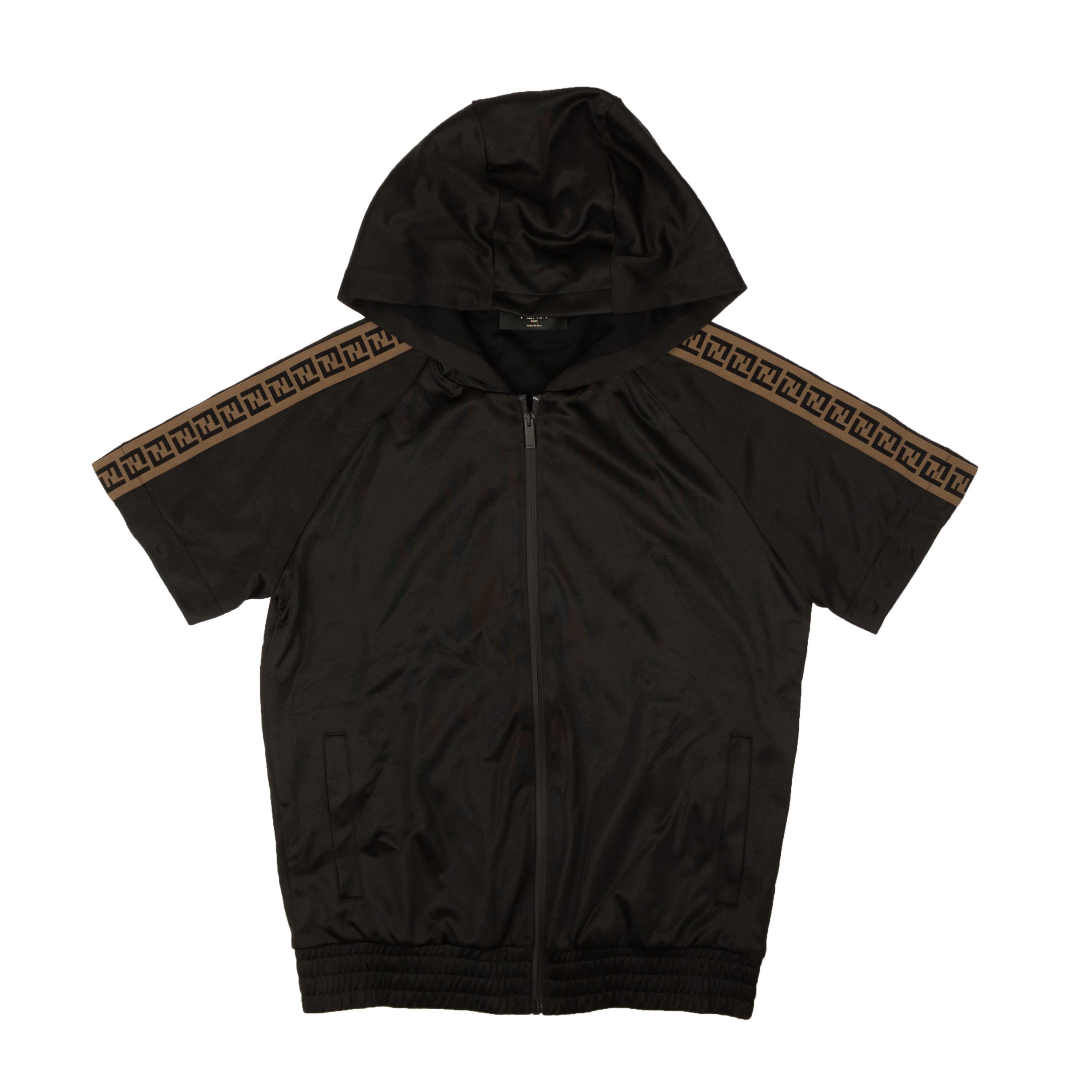 image of Fendi Black Polyamide Motif Sleeve Bomber Jacket Size M, Men's