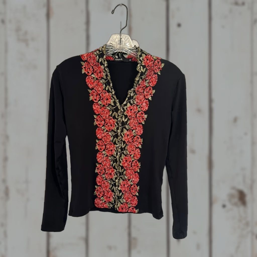 Vintage VINTAGE Opera Blouse Size M Black Floral Embroidered Women Medium Size M / US 6-8 / IT 42-44 - 1 Thumbnail