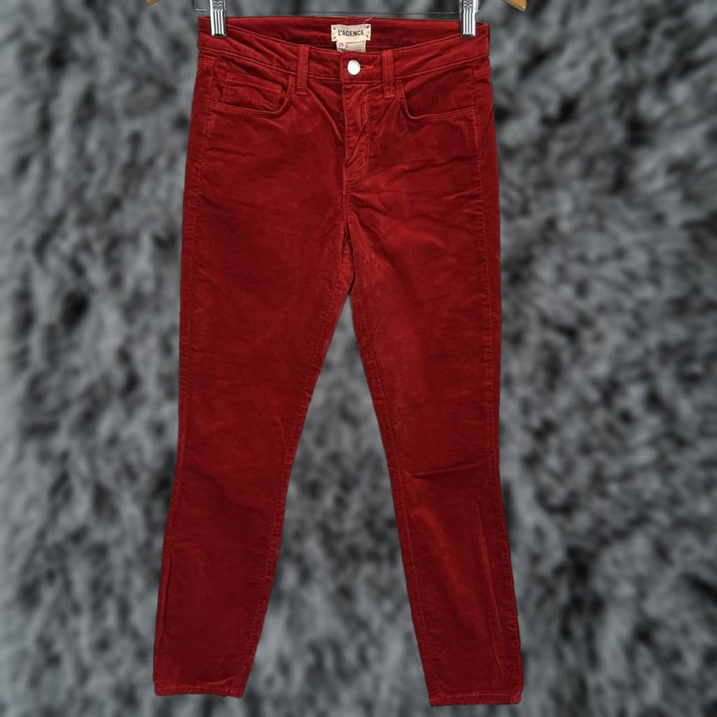 L'AGENCE L’Agence Red Velvet Pants Sz 25 Womens 5 Pocket Jeans Skinny Size 42" / US 20 - 1 Thumbnail