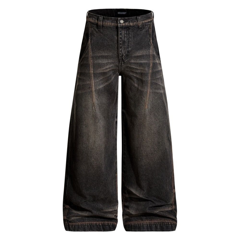 Vintage Hippie Street Men's Casual Washed Distressed Wide-Leg Jeans Size US 32 / EU 48 - 1 Thumbnail