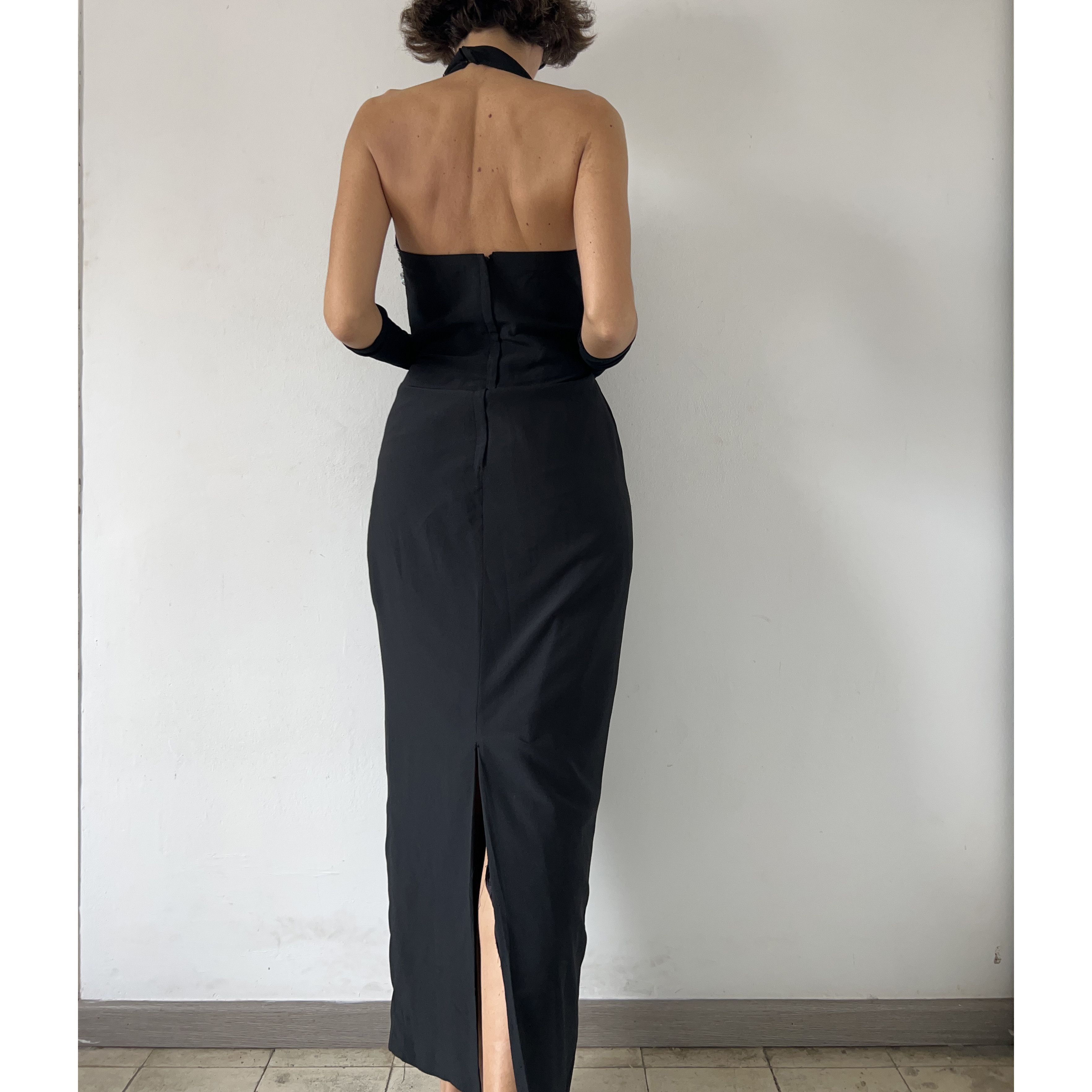 Vintage Vintage 90s Black Beaded Halter Gown Size M / US 6-8 / IT 42-44 - 2 Thumbnail