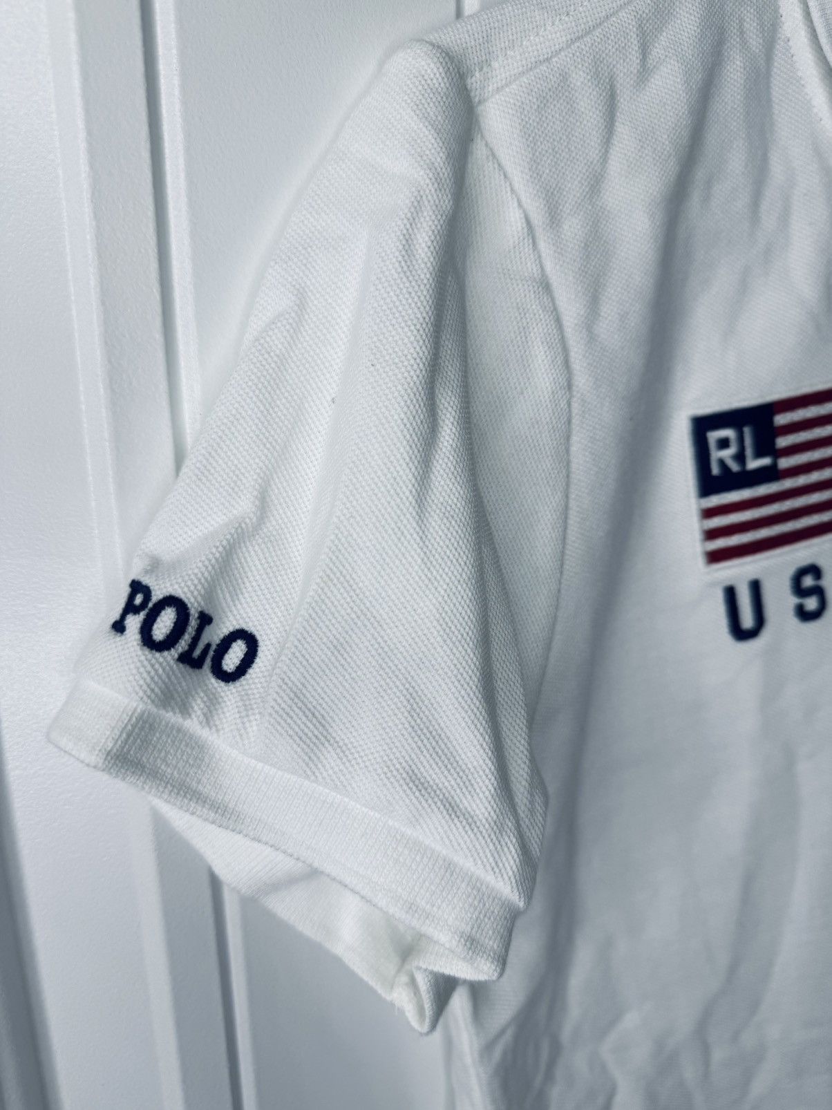 Polo Ralph Lauren Polo by Ralph Lauren White Fitted Polo with Navy & Red Trim Size L / US 10 / IT 46 - 4 Thumbnail