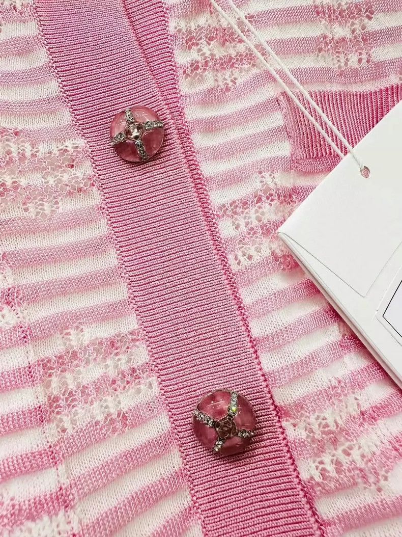 Chanel Chanel 24C pink striped hollow cc knitted cardigan coat Size XXS / US 00 / IT 34 - 6 Thumbnail