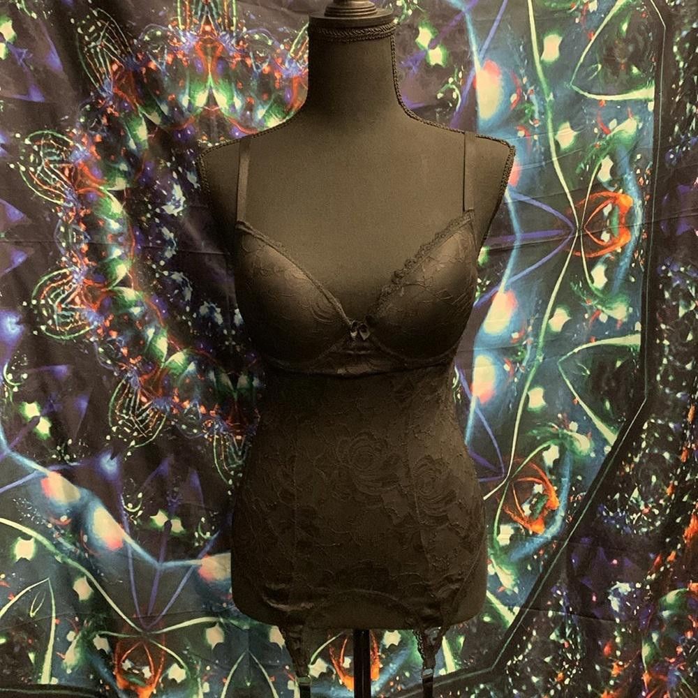 Designer Escante Black Lace Bodysuit with Bra Size ONE SIZE - 1 Thumbnail