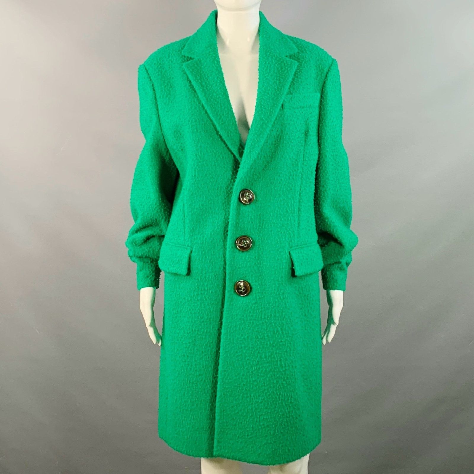 Dsquared2 Size S Green Wool Textured Faux Fur Notch Lapel Coat Size S / US 4 / IT 40 - 1 Thumbnail