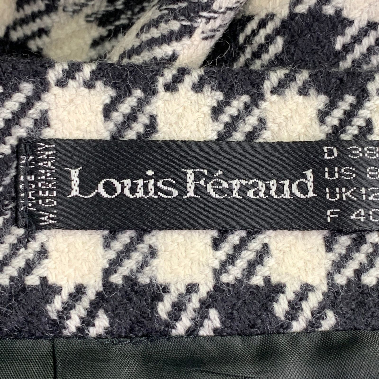 Louis Feraud 8 Black Cream Wool Houndstooth Double Breasted Skirt Set Size 30" / US 8 / IT 44 - 9 Thumbnail