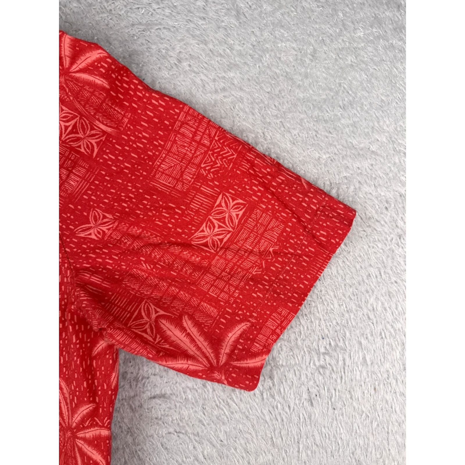 Vintage Casual Life Shirt Men L Red Floral Palm Leaf 100% Cotton Hawaiian Pocket Button-Up Short Sleeve 40 in Chest Regular All Seasons Pockets Size US L / EU 52-54 / 3 - 2 Thumbnail