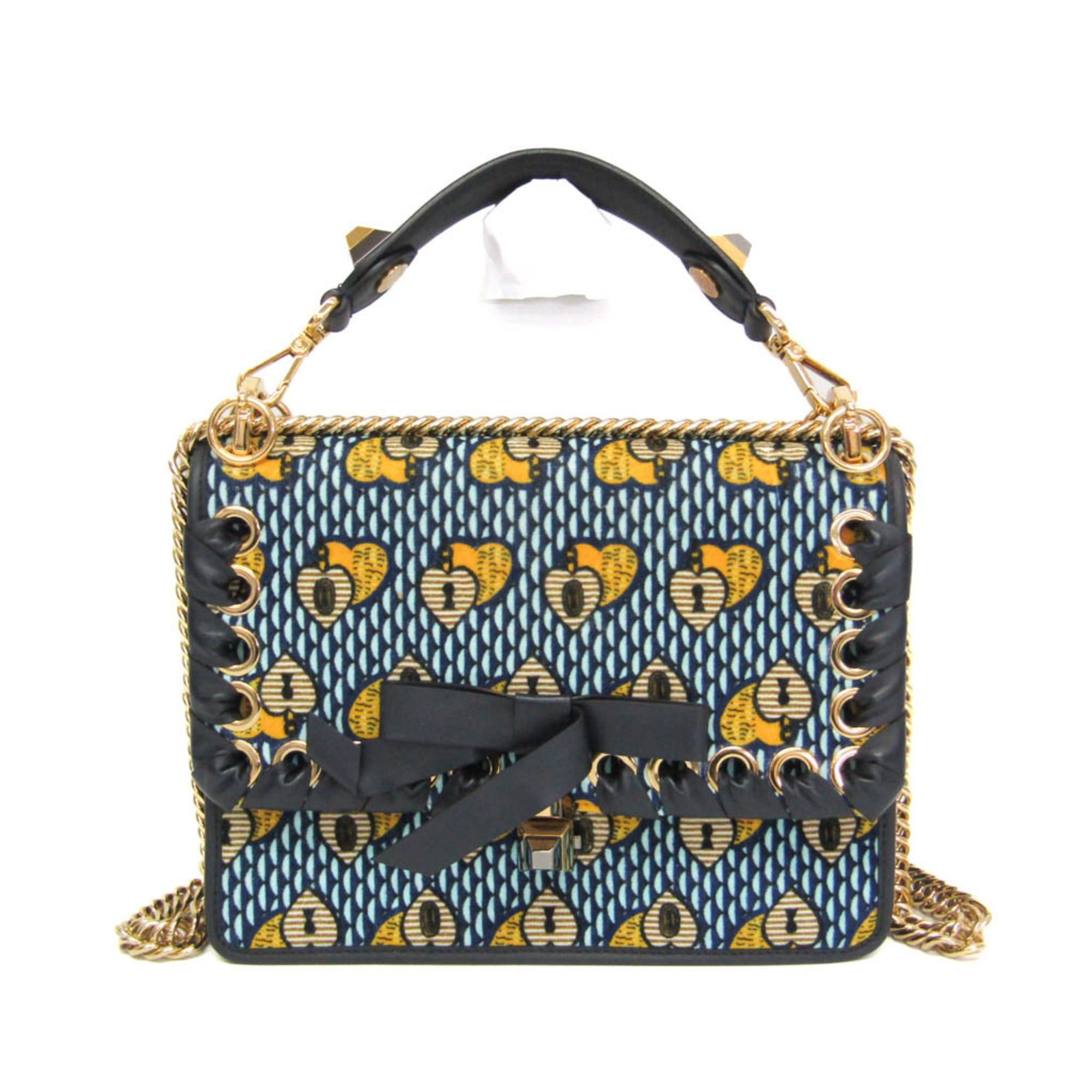 Fendi Fendi KAN I 8BT283 Women's Velvet,Leather Handbag,Shoulder Bag Light Blue,Navy,Yellow Size ONE SIZE - 1 Thumbnail