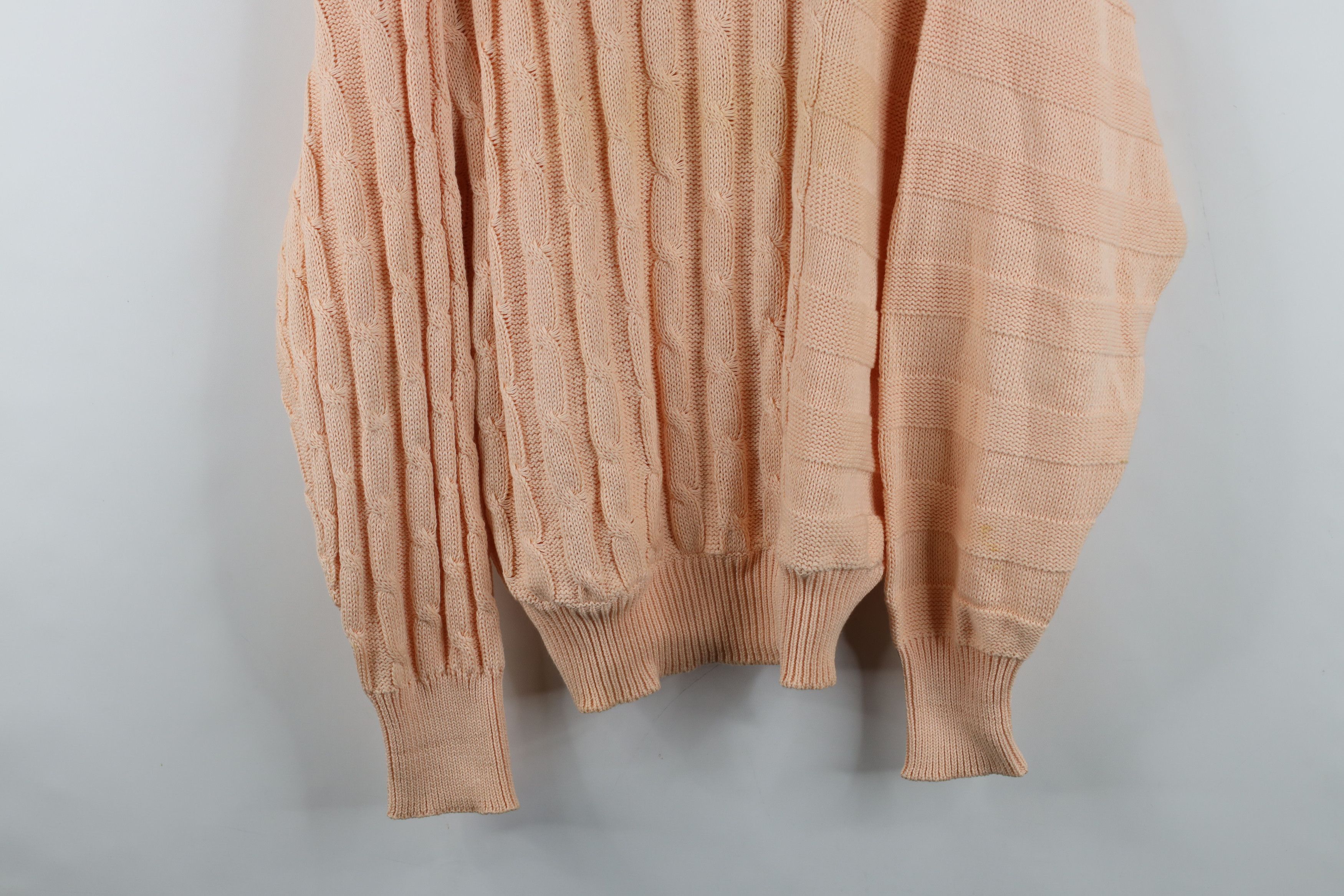 Vintage Vintage 90s Streetwear Cotton Chunky Cable Knit Sweater Pink Size US L / EU 52-54 / 3 - 3 Thumbnail
