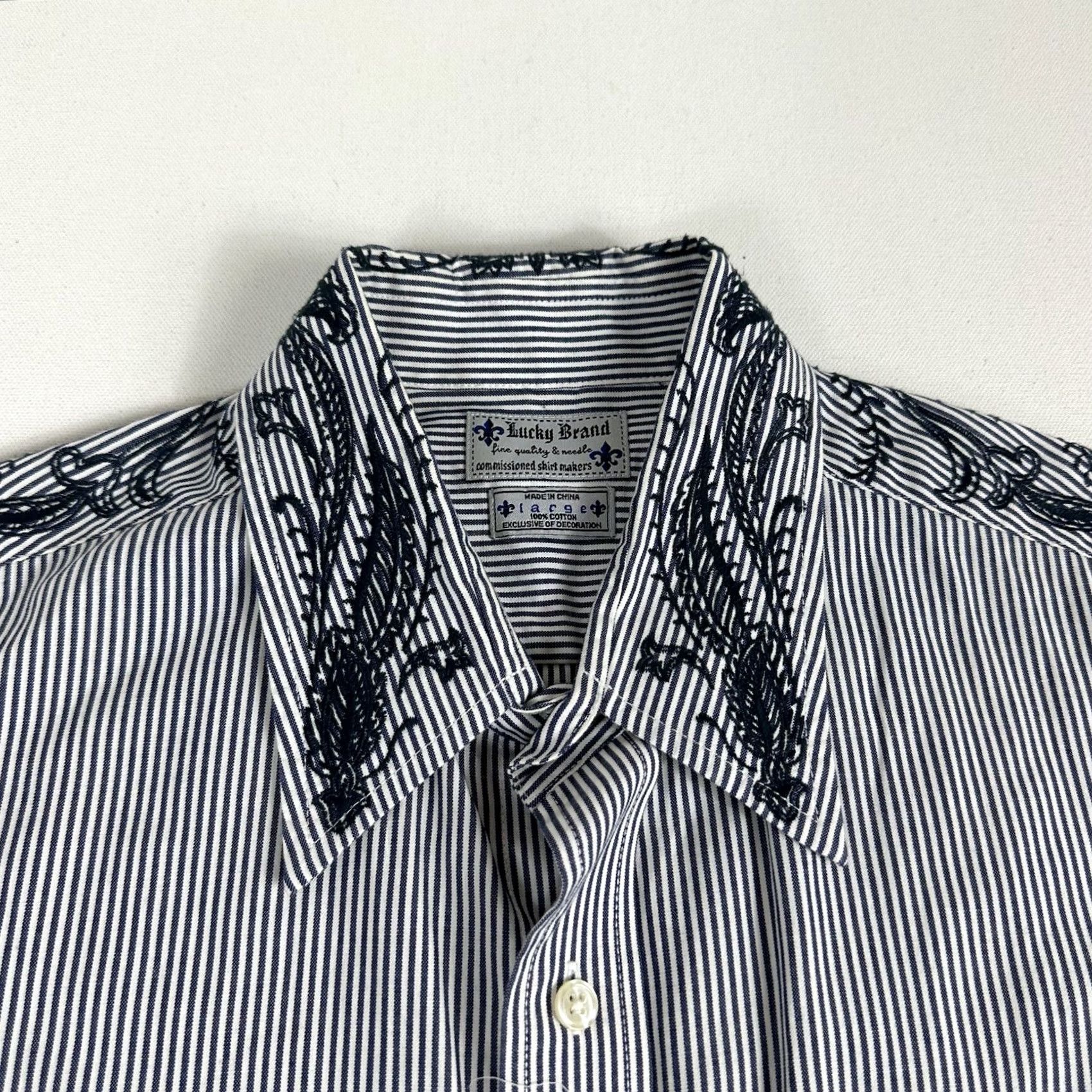 Lucky Brand LUCKY BRAND Button-Up Shirt Men XL Blue Embroidered Paisley Design Long Sleeve Casual All Seasons Regular Fit Size US XL / EU 56 / 4 - 4 Thumbnail