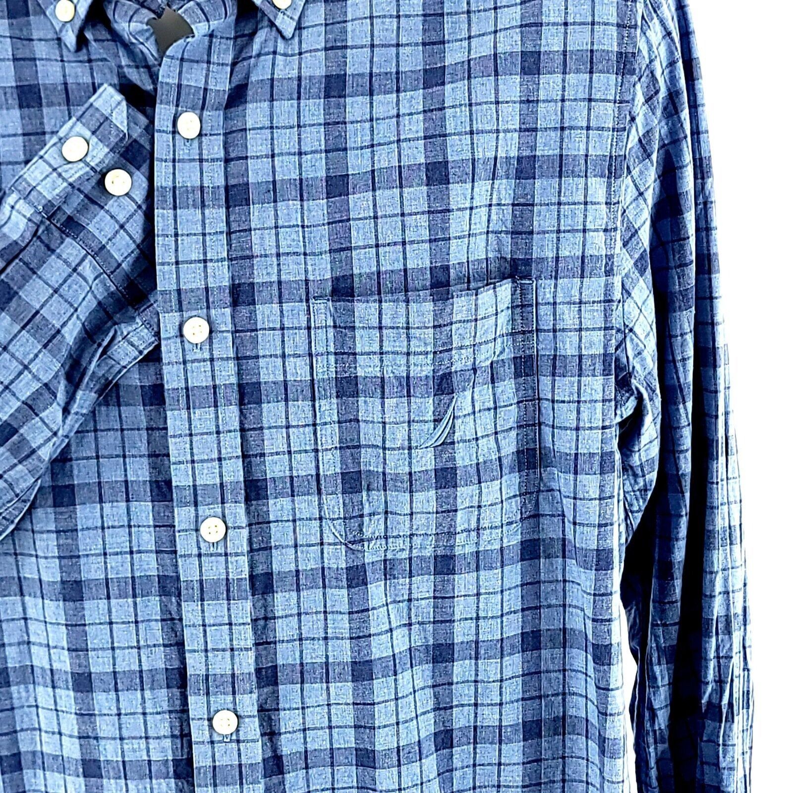 Nautica Nautica Classic Fit Medium Blue Plaid Pocket Front Cotton Bu Size US M / EU 48-50 / 2 - 2 Thumbnail