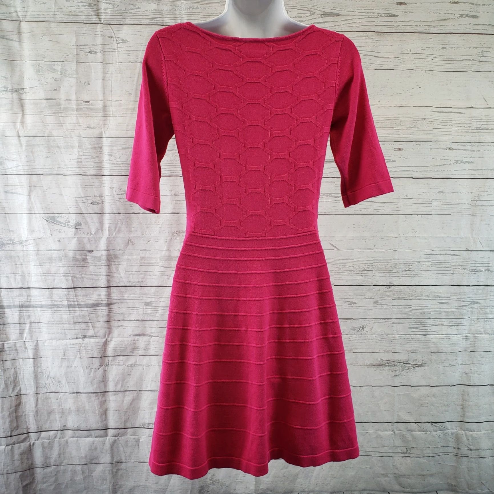 Vintage Eliza J Womens Sweater Dress Small Pink Solid Half Sleeve Viscose Blend Pullover Round Neck Dress Length Short Womens Size S / US 4 / IT 40 - 4 Thumbnail