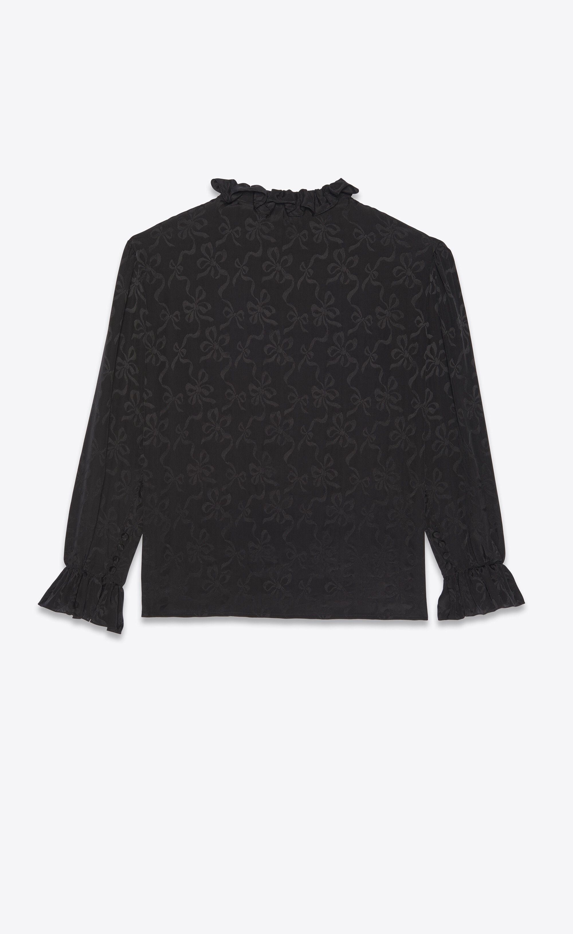 Saint Laurent Paris o1s1wg110824 Frilled Blouse in Matte and Shiny Silk in Black Size US S / EU 44-46 / 1 - 2 Thumbnail