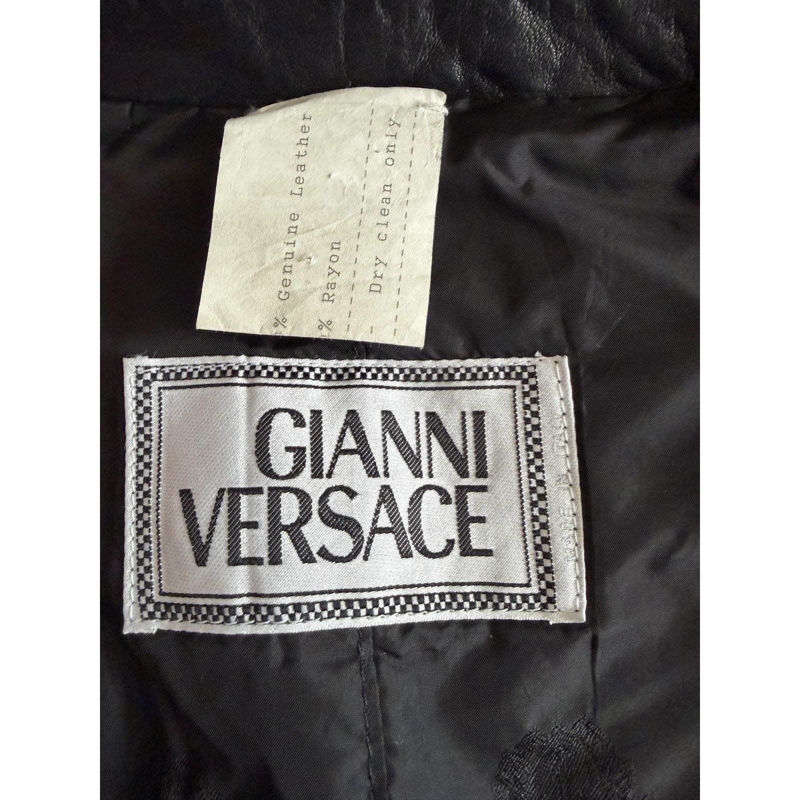 Vintage Gianni Versace Jacket Large Black Leather Moto Italy