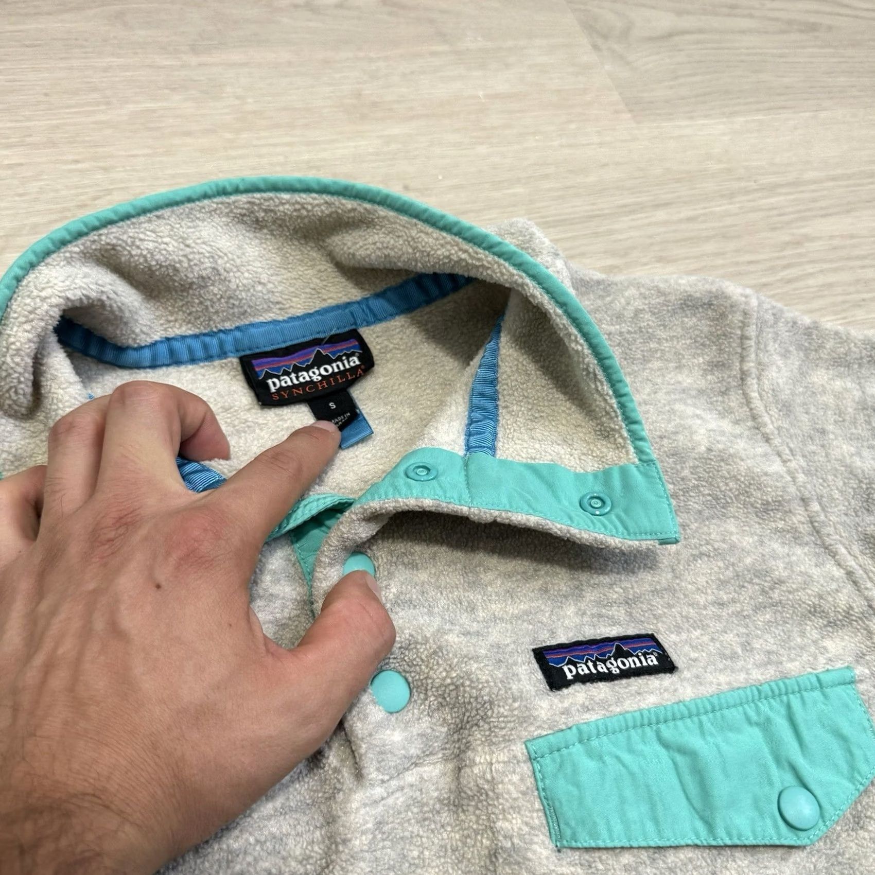 Patagonia Patagonia Women's Sweater Pullover Oatmeal With Teal Lightweight Synchilla Snap-T S Small Size S / US 4 / IT 40 - 4 Thumbnail