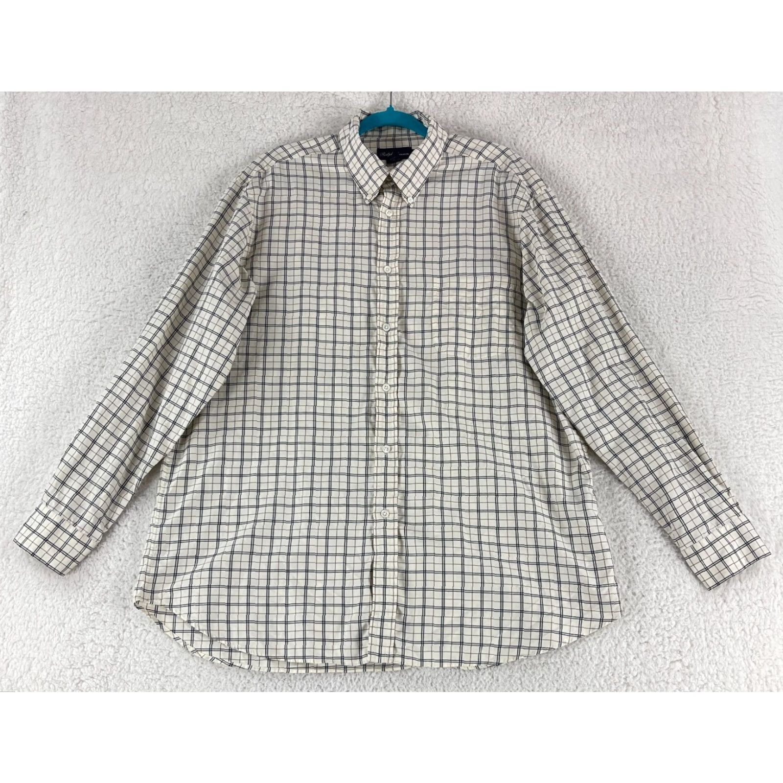 Ralph Lauren Ralph Lauren Purple Label Button-Down Dress Shirt Mens XL Plaid Made in Italy Ivory LS Size 46R - 2 Thumbnail