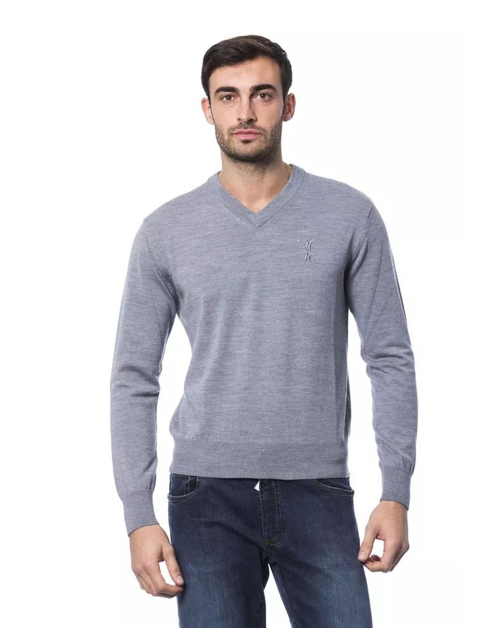 image of Billionaire Couture Embroidered Merino Wool Sweater in Grey, Men's (Size XL)