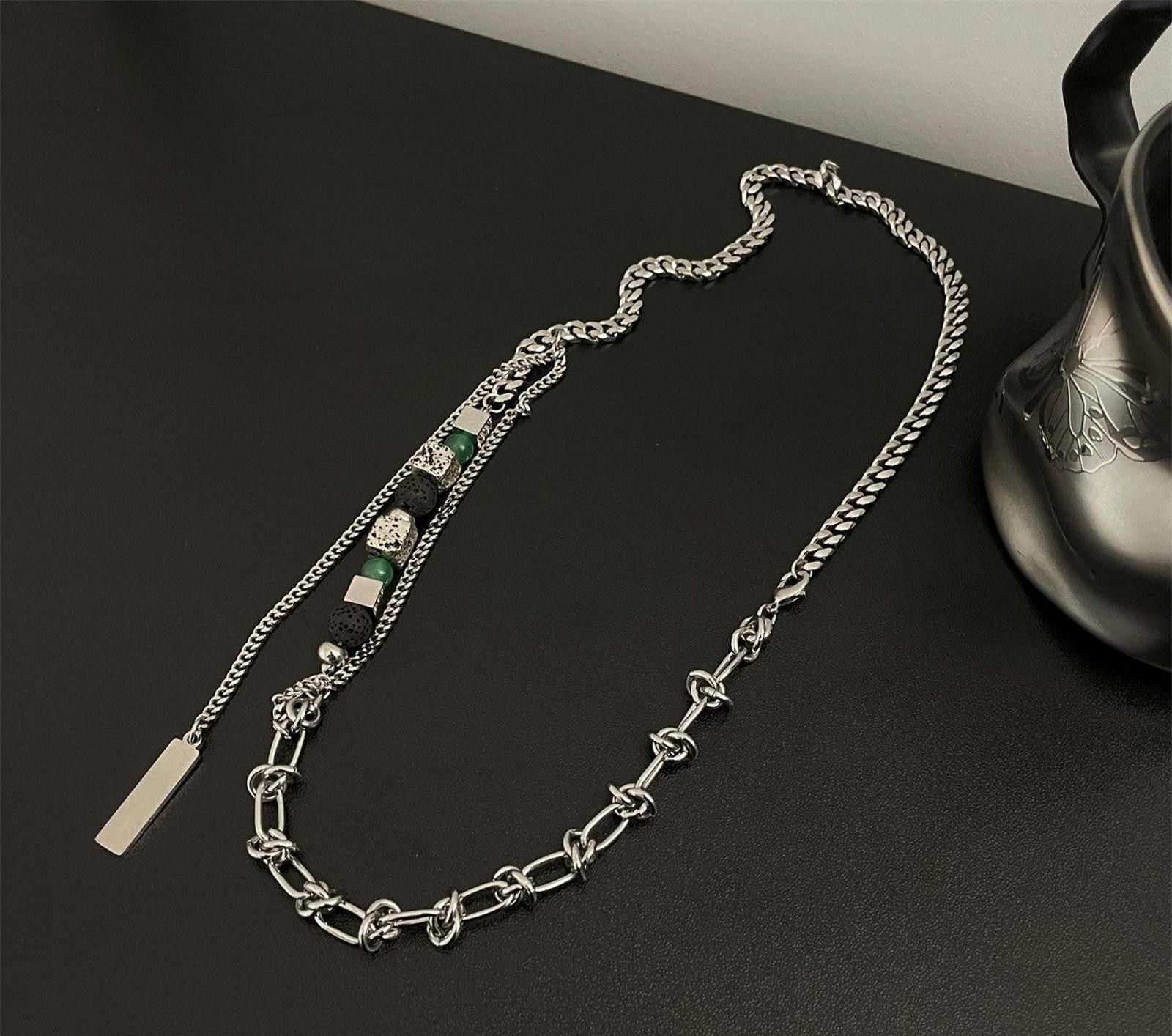 Jewelry Silver Chain Necklace with Multi-Texture Accents Size ONE SIZE - 5 Thumbnail