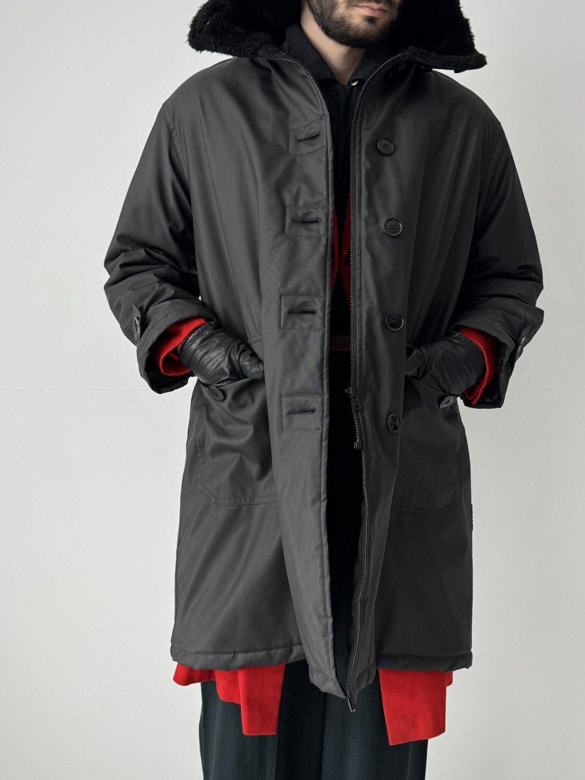 Armani 1990s Vintage Armani Jeans Black PVC Parka Jacket Size US L / EU 52-54 / 3 - 1 Thumbnail