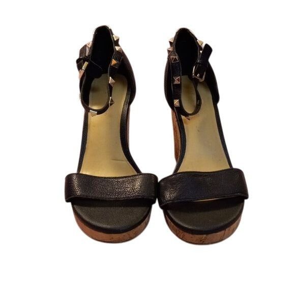 Marc Fisher Marc Fisher 8.5M Black Leather Wedge Sandals Cork Heel Studd Size US 8.5 / IT 38.5 - 7 Thumbnail