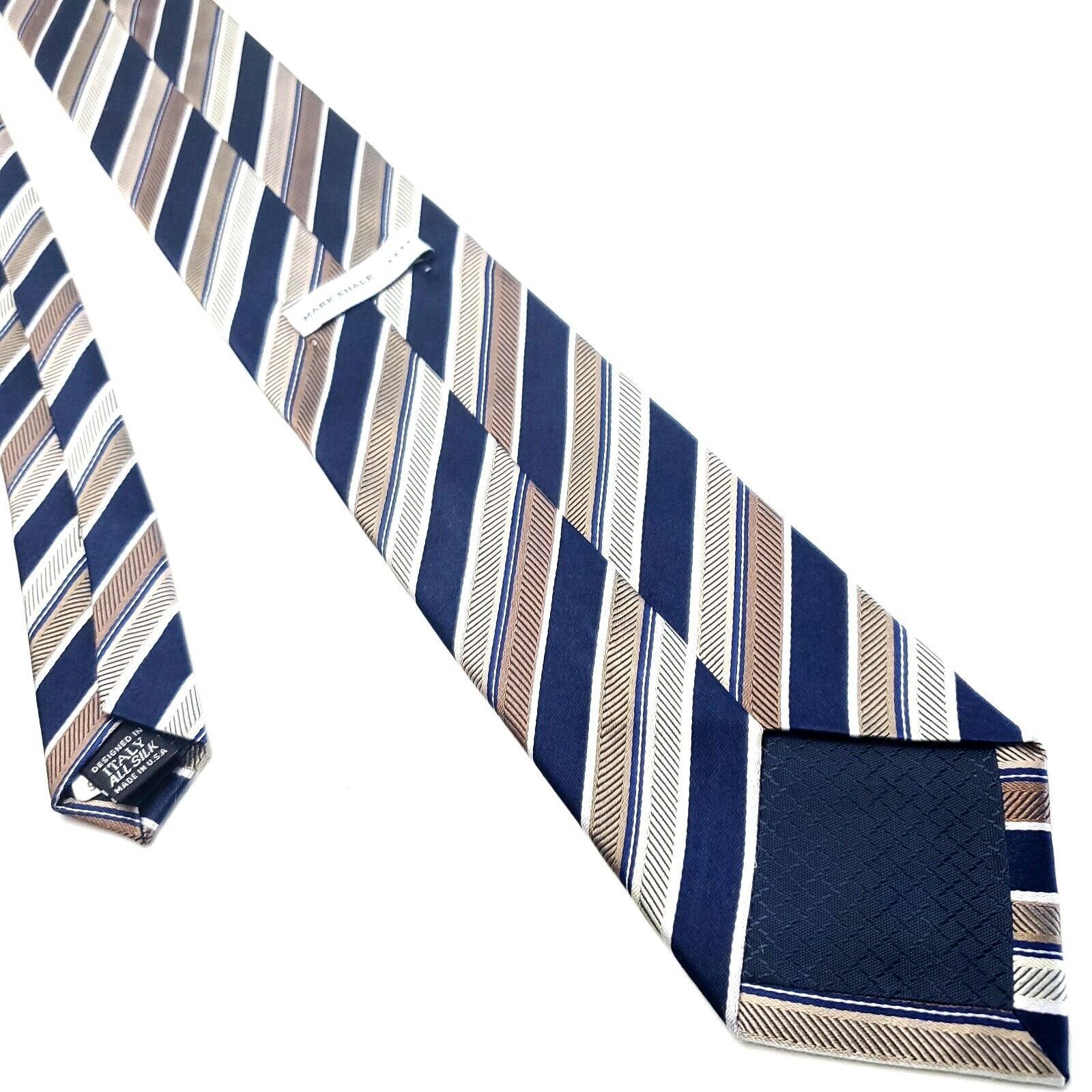 Vintage Mark Shale Silk Tie Woven Blue Brown Tan Striped Size ONE SIZE - 3 Thumbnail