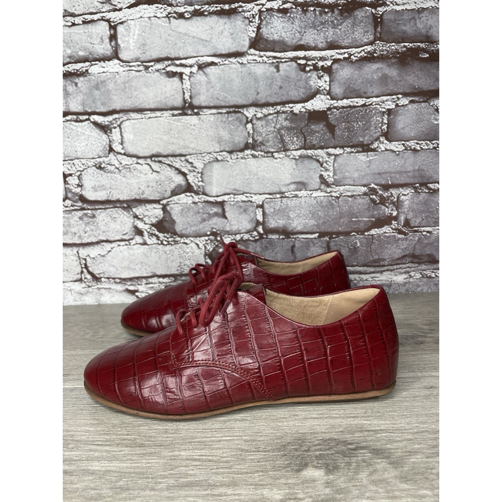 Other Fitflop Red Croco Leather Lace Up Comfort Oxfords Shoes Wome Size US 7 / IT 37 - 1 Thumbnail
