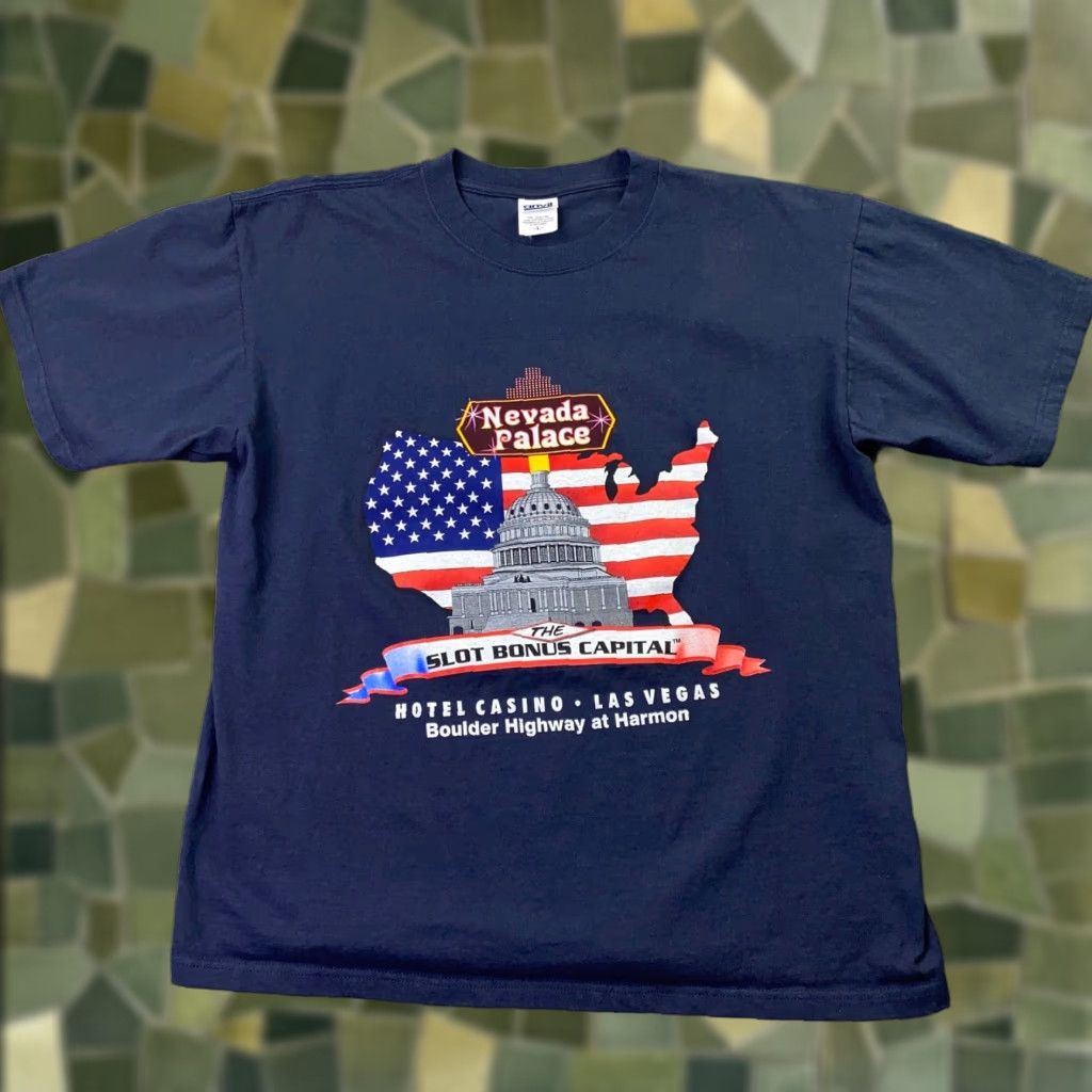 Anvil VINTAGE Nevada Palace Shirt Mens L Blue Las Vegas Slot Bonus Capital Patriotic Flag Size US L / EU 52-54 / 3 - 1 Thumbnail