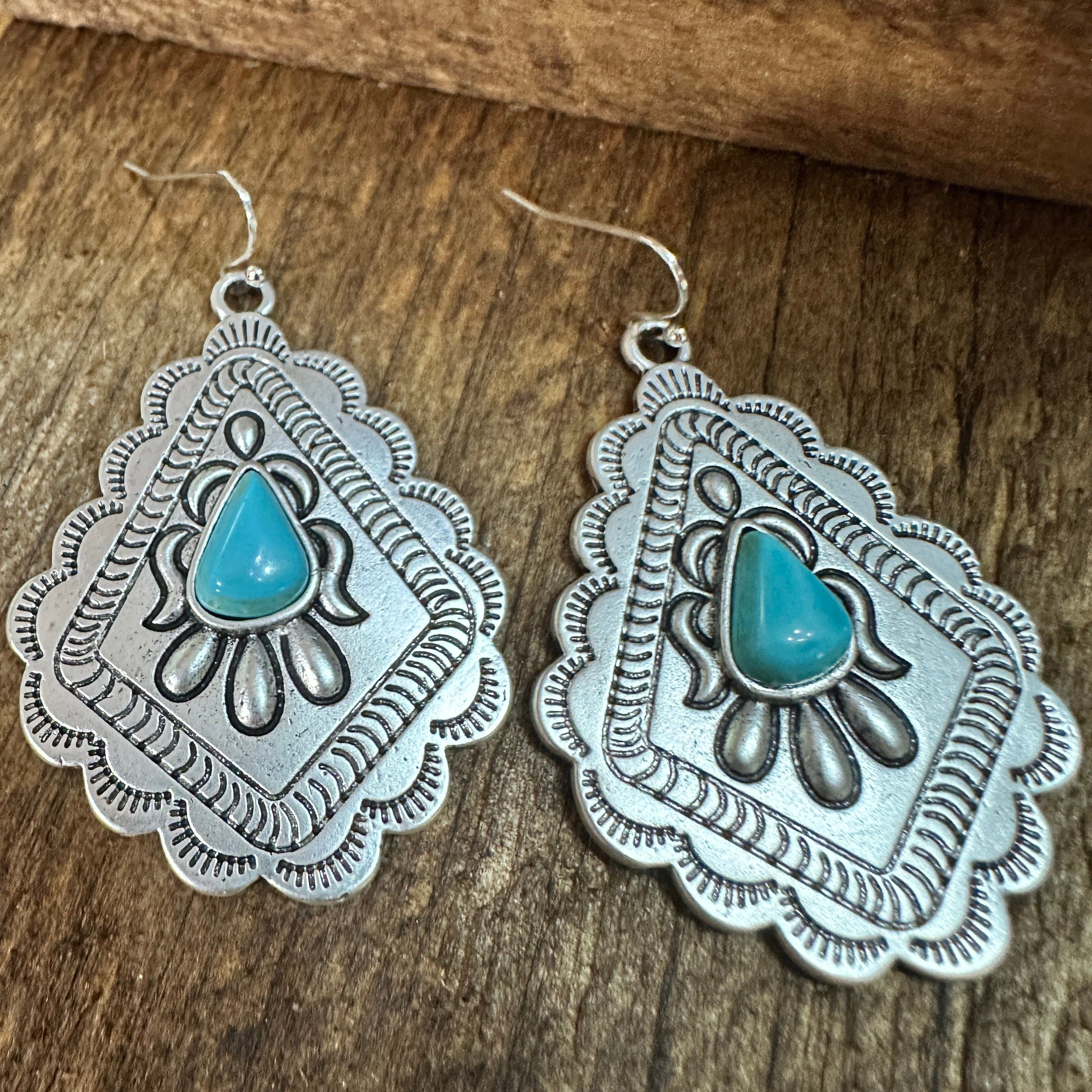 Other 721034 Concho Turquoise Earrings - 2 Inch Long Beauty Size ONE SIZE - 4 Thumbnail