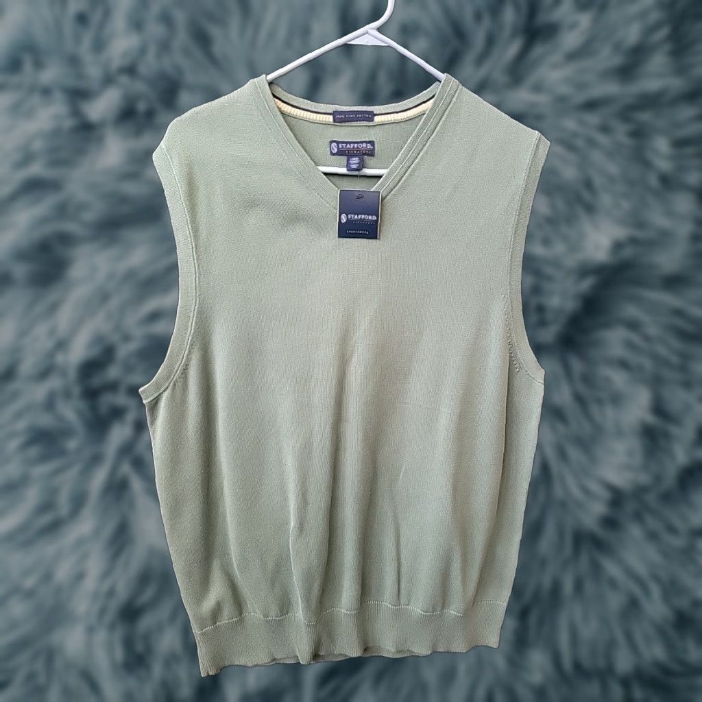 Stafford Stafford Vest L Green Golf NWT Men Sleeveless V-Neck Pima Cotton Size US L / EU 52-54 / 3 - 1 Thumbnail