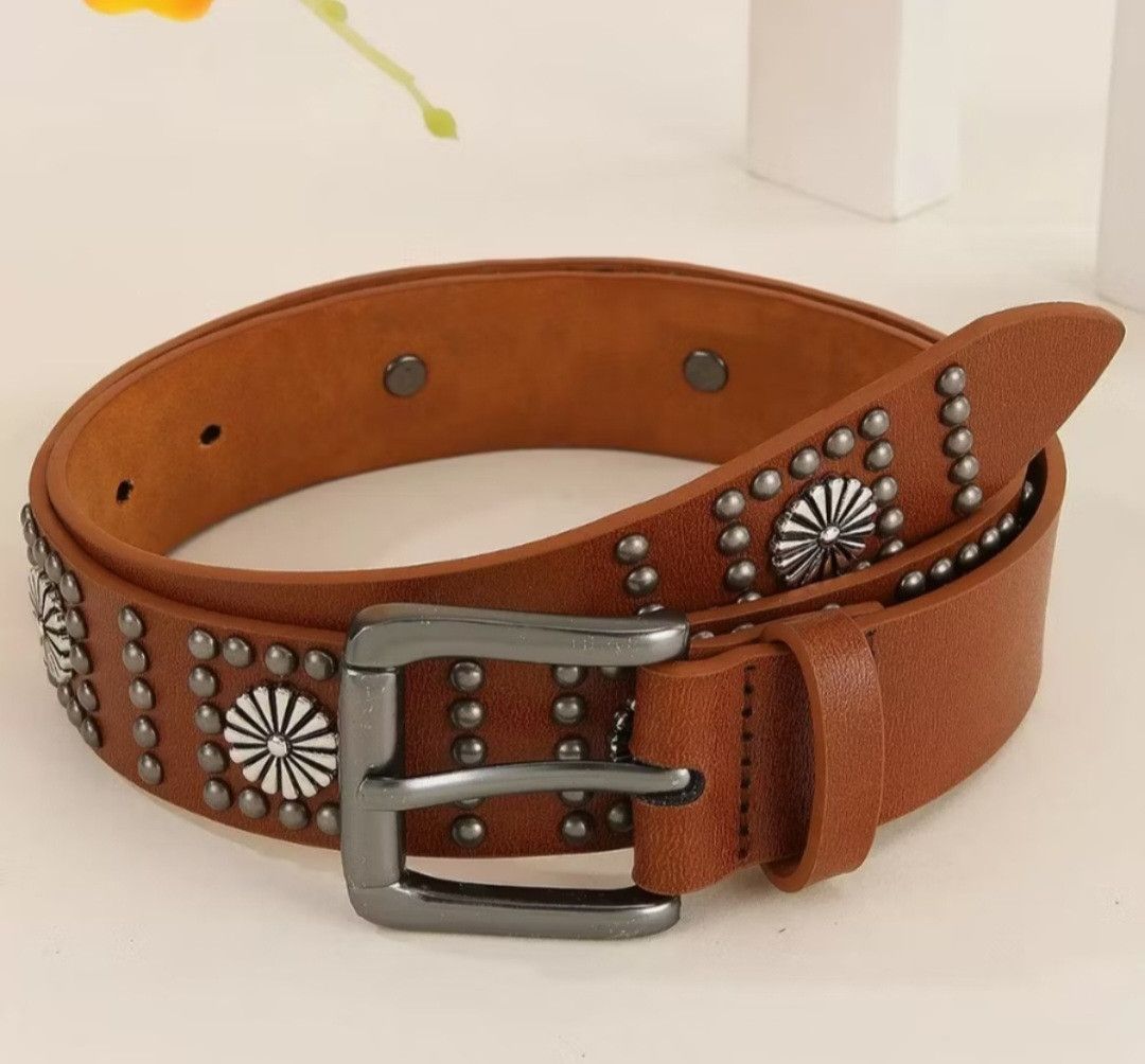 Japanese Brand Rivet flower harajuku streetwear black belt Size ONE SIZE - 2 Thumbnail