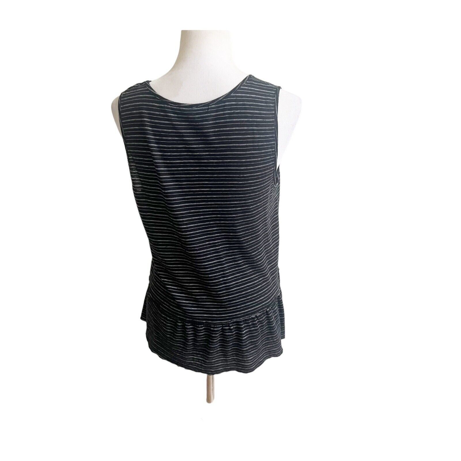 Michael Stars Michael Star Striped Peplum Tank OS Black White Linen Blend Size ONE SIZE - 3 Thumbnail
