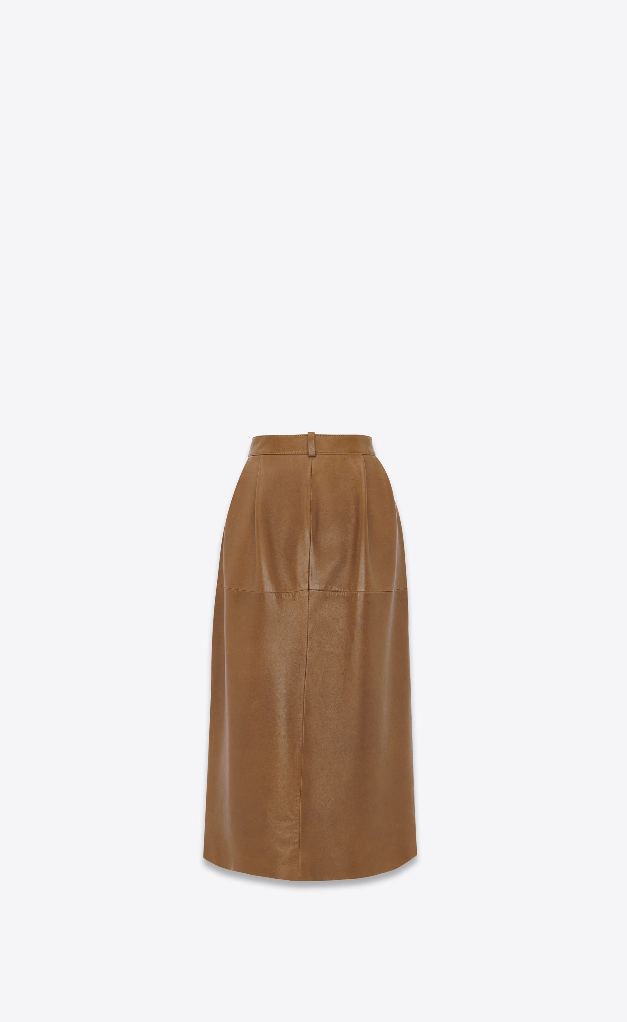 Saint Laurent Paris o1tr1nto0325 757733 Midi Skirt in Shiny Lambskin in Brown Size 28" / US 6 / IT 42 - 3 Thumbnail