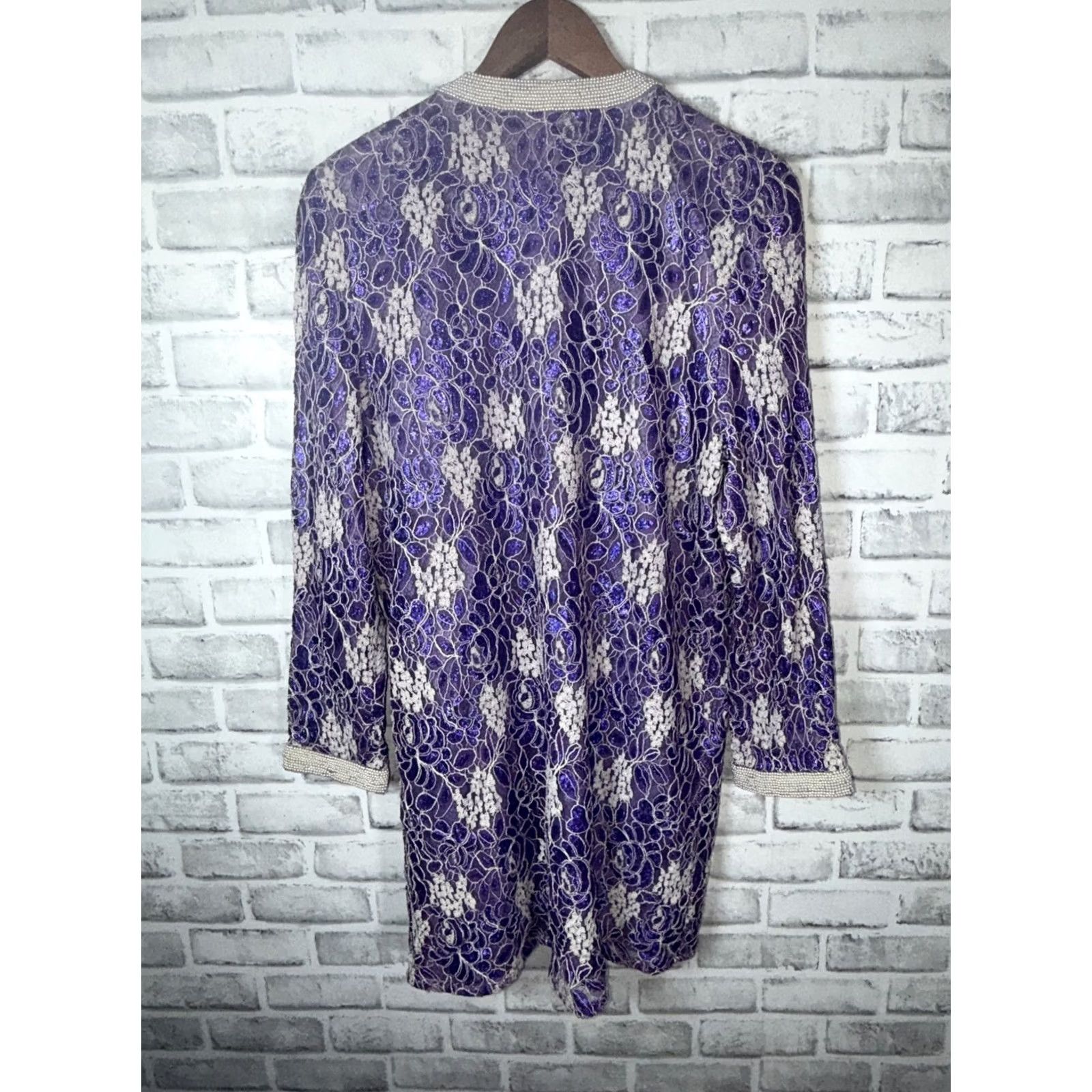 Vintage Diane Freis Purple Beaded Open Long Rayon Jacket One Size Fits All VTG NEW Size M / US 6-8 / IT 42-44 - 8 Thumbnail