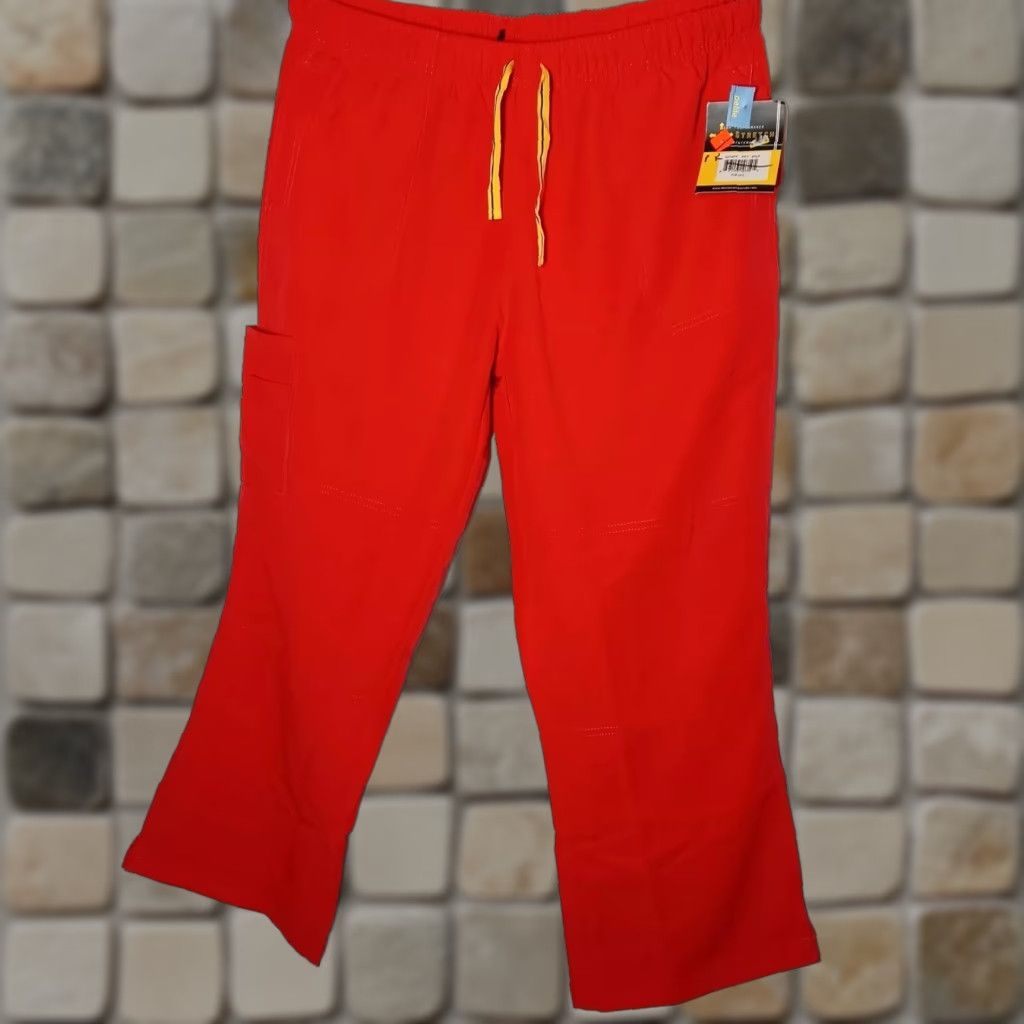Vintage VINTAGE WonderWink Scrub Pants Womens 2XLP Petite Orange Poppy Stretch Cargo Pocket Size 40" / US 18 - 1 Thumbnail
