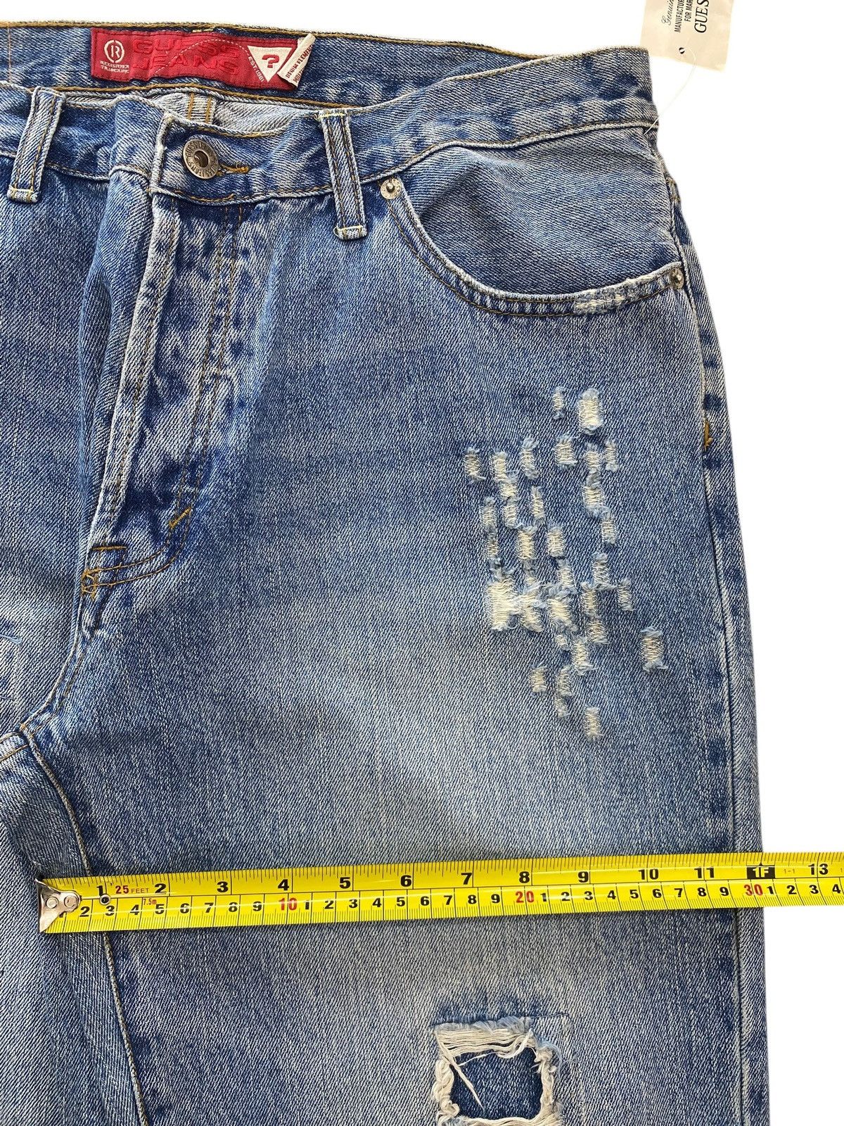 Guess Guess Faded Blue Wash Distressed Style Straight Leg Jean Size US 32 / EU 48 - 7 Thumbnail