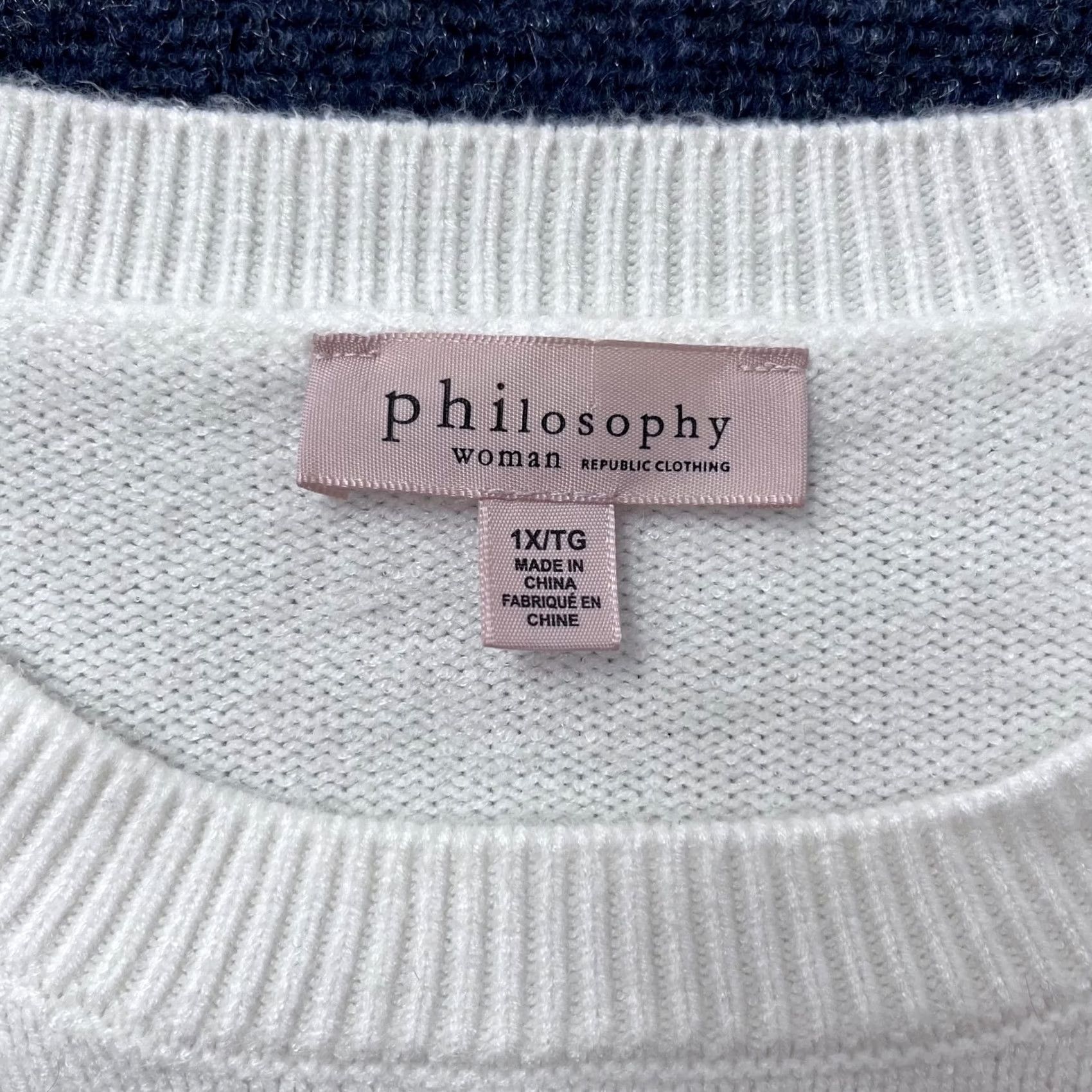 Vintage Philosophy Republic Clothing Sweater Womens 1X White Crew Neck 3/4 Sleeve Ribbed Knit Pullover Size XL / US 12-14 / IT 48-50 - 2 Thumbnail