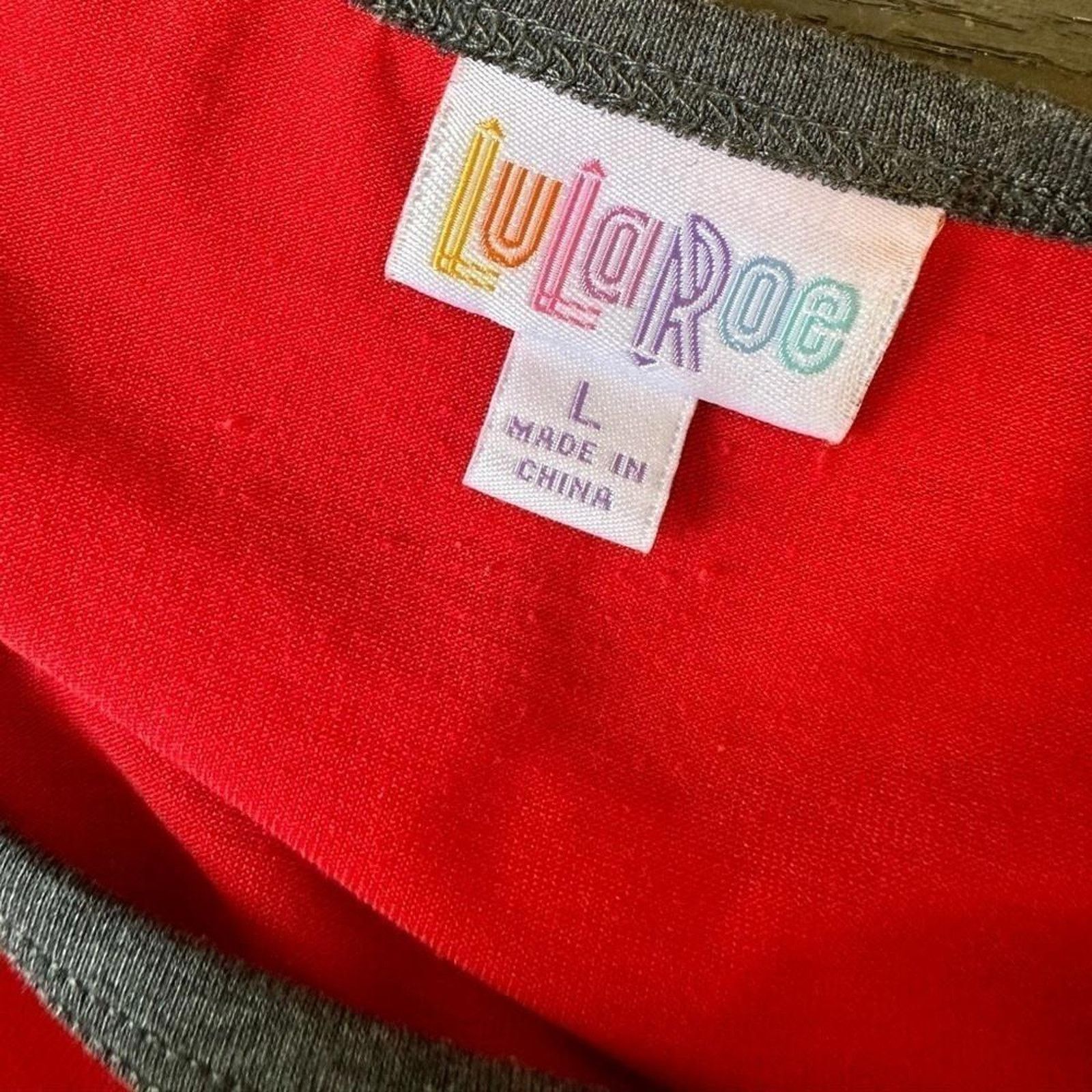 Designer LulaRoe Red and Gray 3/4 Sleeve Top - Size L Size L / US 10 / IT 46 - 3 Thumbnail
